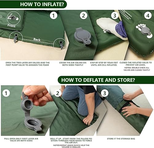 Miniatura 9 de HiiPeak Colchoneta de dormir con memoria, compacta, ultra gruesa, de espuma con almohada para acampar, fácil de inflar y desinflar, 9.5 R-Value