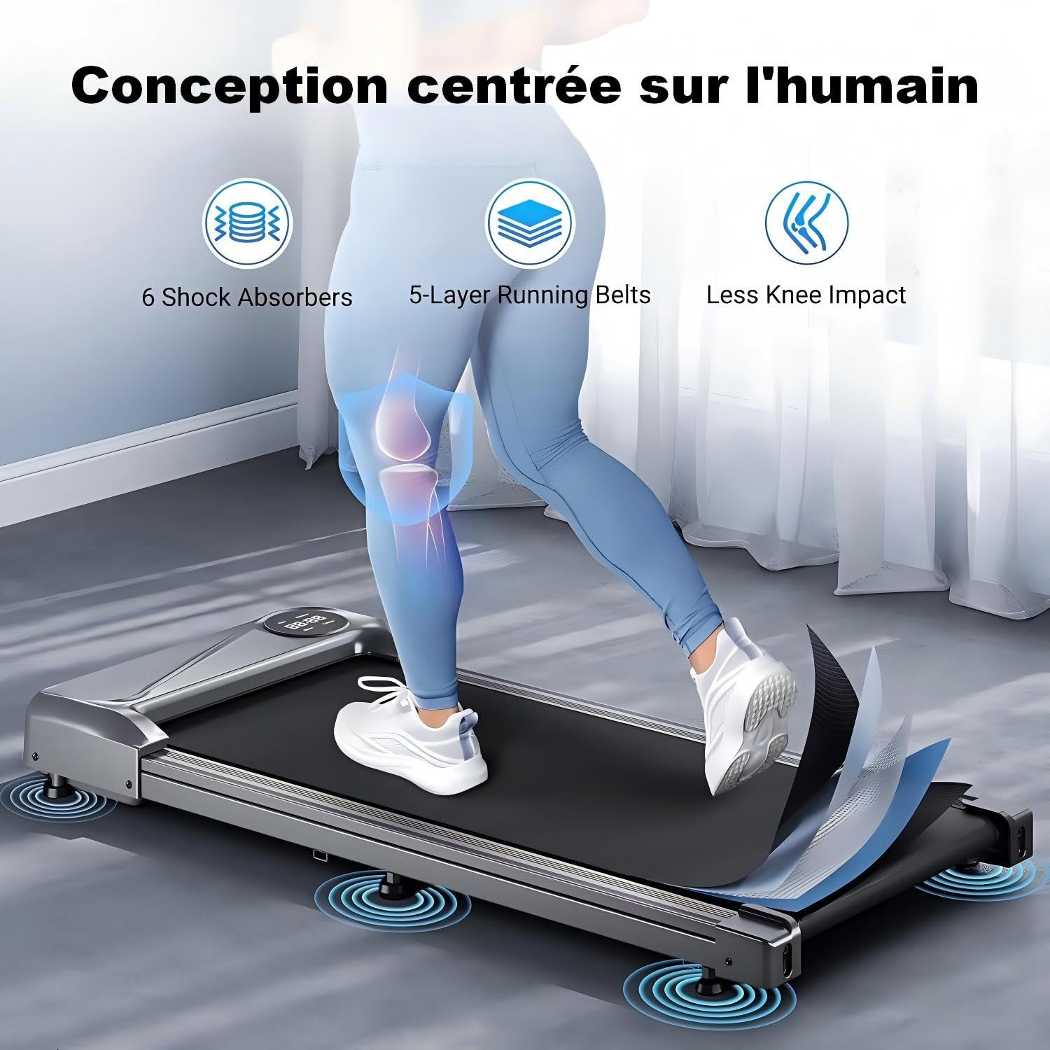 Tapis de Course Portable pour la Maison et Le Bureau, Walking Pad Électrique Moteur 2.5 HP Tapis Roulant 6km/h avec Télécommande, Écran LCD,Capacité 120 KG