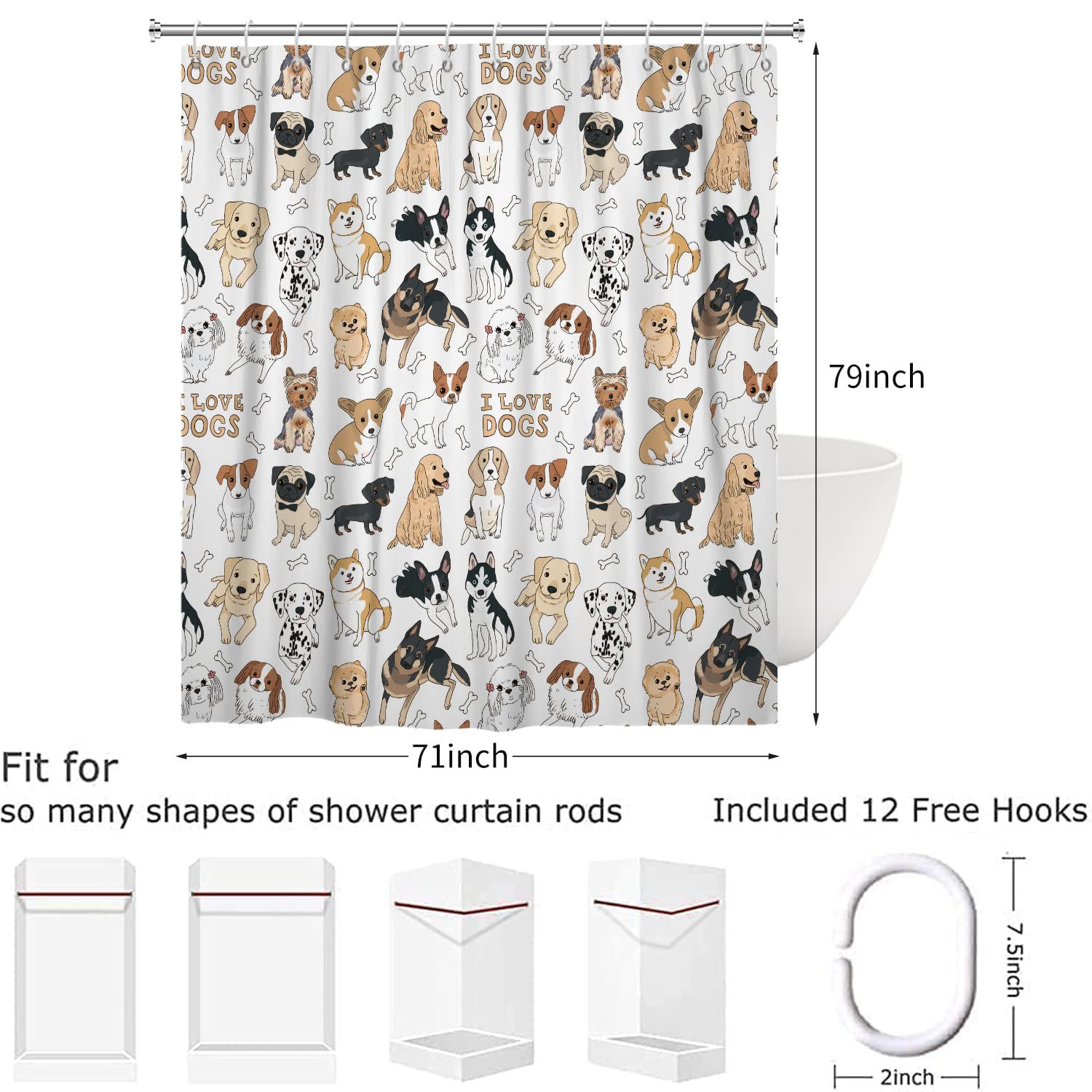 Rideau Douche Cheval 180x200 Cm Rideau De Douche Anti Moisissure Animaux De La Ferme Rideaux Baignoire Lavable En Machine Shower Curtain Pour Salle De Bain Avec 12 Crochets Y488