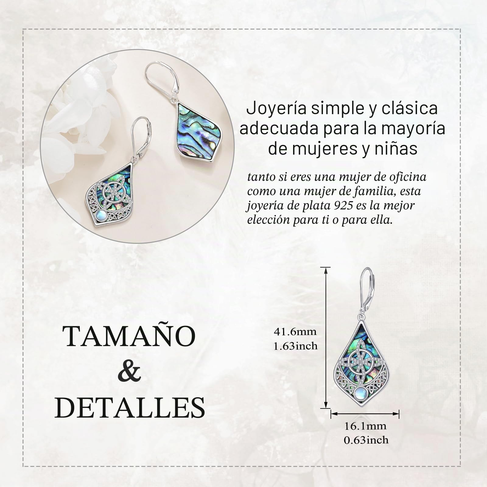 Pendientes de estrella de David/bruja/celta/concha/cruz/libélula/vikingo pendientes de plata de ley 925 piedra lunar abulón pendientes colgantes judíos irlandeses regalos para damas