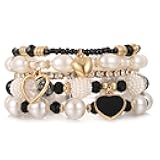 LUREME Boho Multi-Layer Adjustable Bracelet Set – Pearl, Heart & Strass Charm Elastic Bracelets for Women (bl003615)