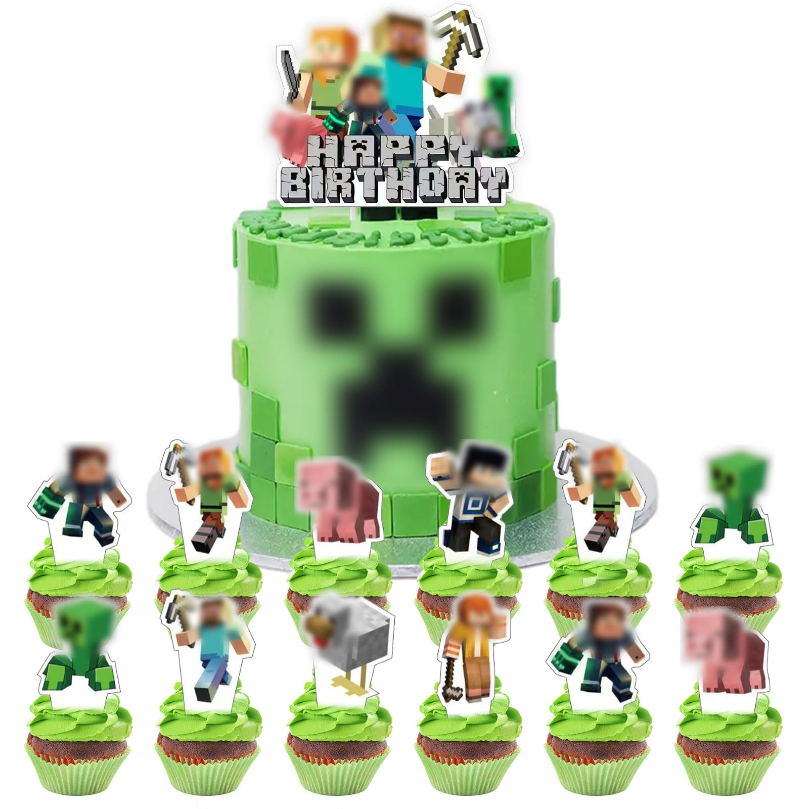 YOGARTH 25 Pixe Tortendeko Nicht Essbare Jungen, Video Game Kuchen Deko, Cake Topper Set, Happy Birthday Topper für Kindergeburtstag Party Dekoration Supplies (C)