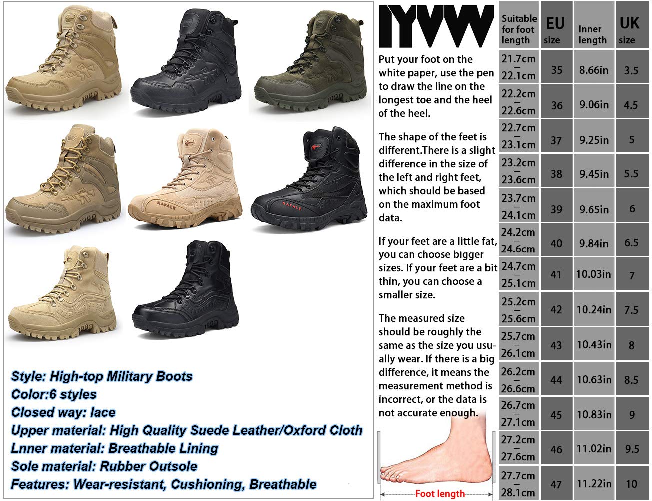 Bottines de Chasse pour Homme, Hautes à Lacets, de Combat, Militaires, randonnée,Les explorations dans la Jungle, adaptées sur Tous Types de Terrain
