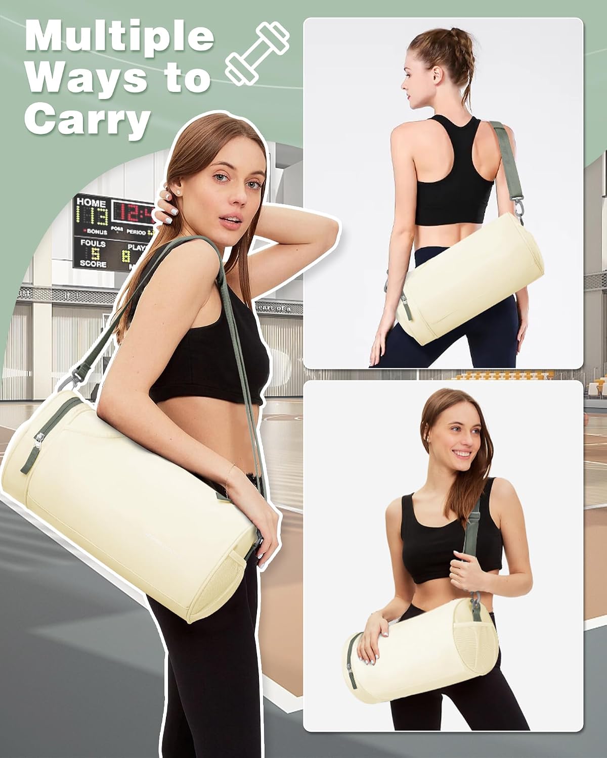 Small Gym Bag for Women Waterproof Mini Duffle Bag Womens Spotrs Workout Bags Small Travel Duffel Bag with Wet Pocket Carry on Weekender Bags for Dance Swimming,Gym,Yoga,Fitness Beige Green