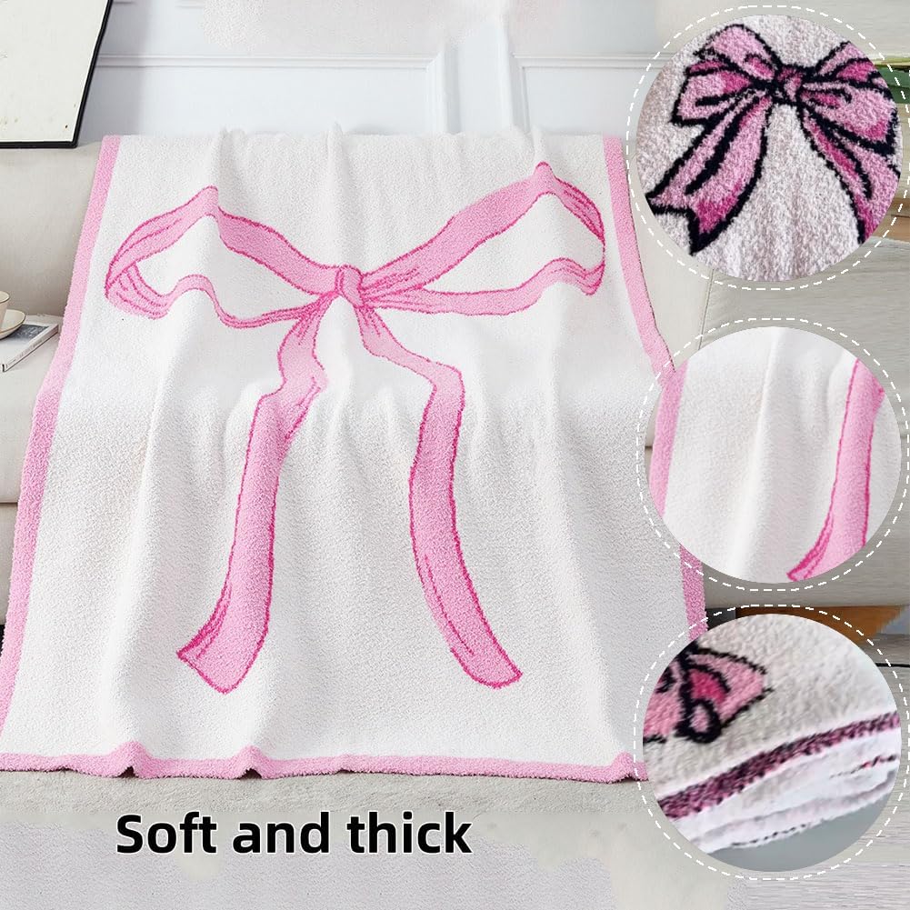 Bed Throw Blanket, Microfiber Blanket Bow Blanket Plush Bedding,50" x 60" Trendy Cute Throw Blanket for Bedroom Sofa Decor (J)