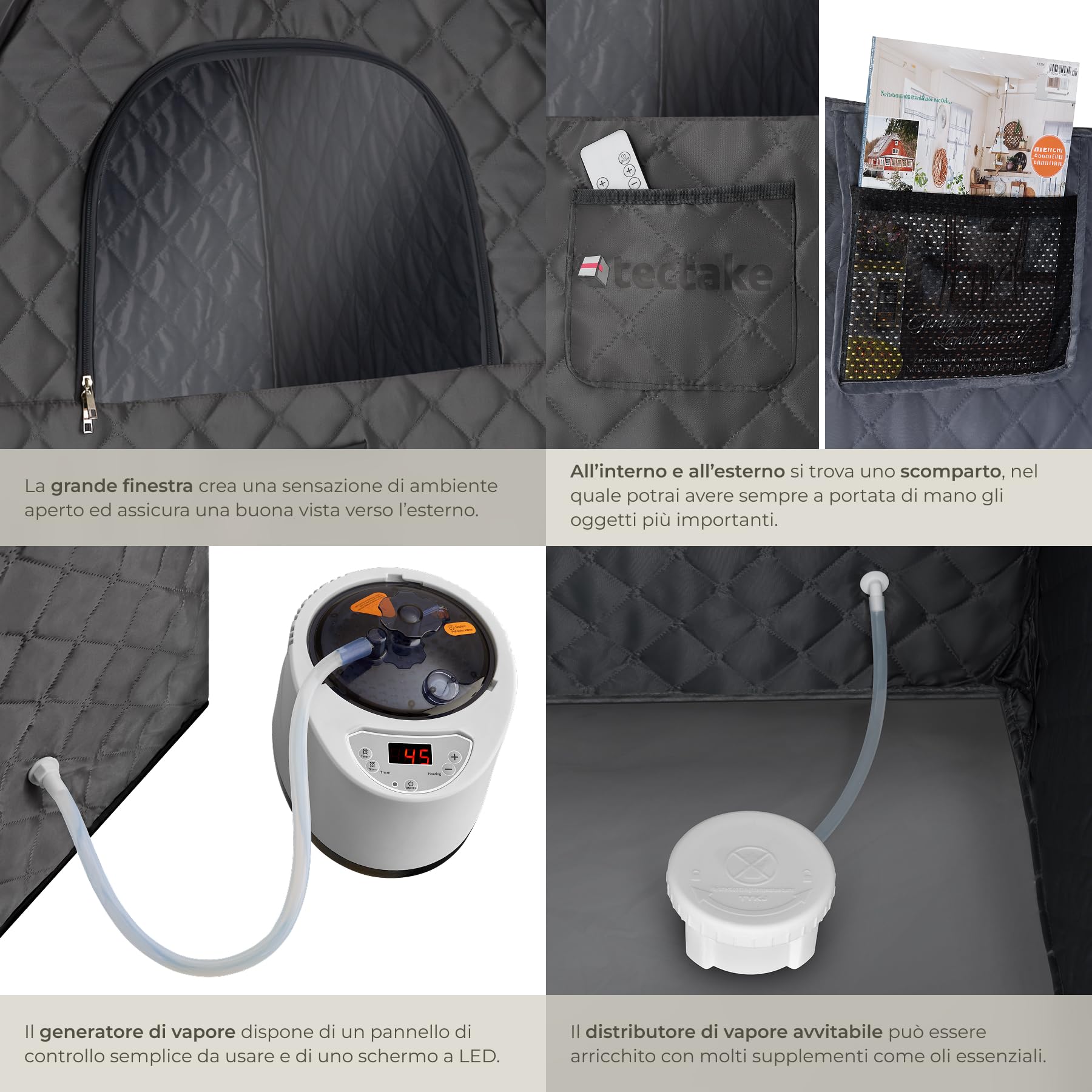 Sauna da Casa a Vapore Portatile Pieghevole 1000 W 15 Livelli Temperatura Grigio