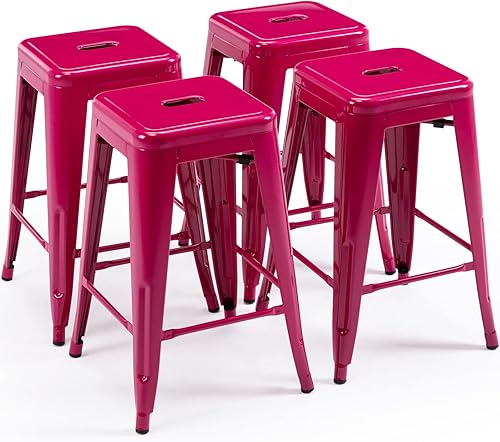 Miniatura 115 de Vogue Furniture Direct Taburetes de bar de metal de 24 pulgadas, taburetes de bar de altura de mostrador, taburetes apilables para interiores y