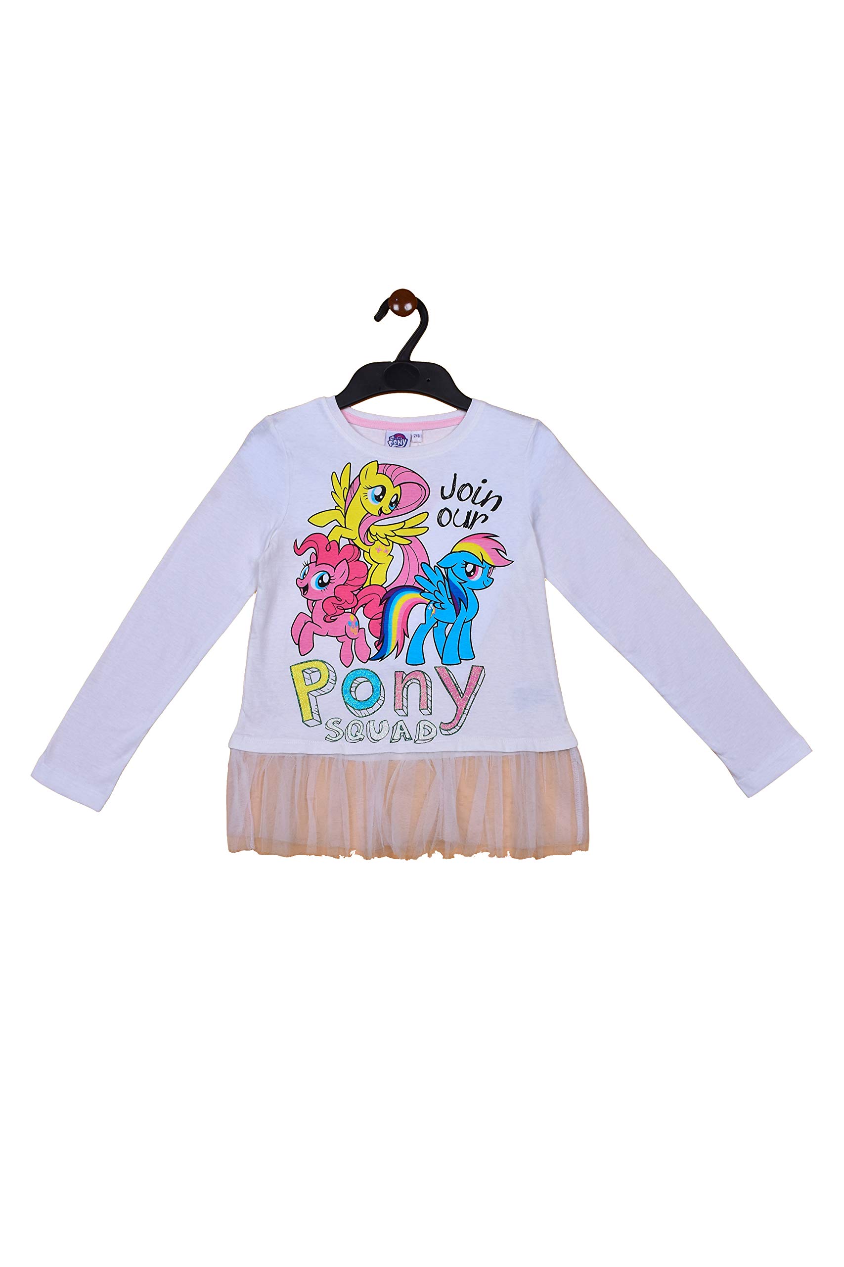 LIL GLORY My Little Pony Girls Printed Fancy T Shirt with MESH Trims in White