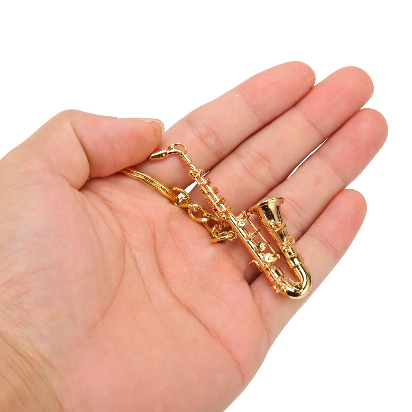 Luqeeg Saxophon-Schlüsselanhänger, Zarter Anhänger, Hübsch und Niedlich, Miniatur-Blechblasinstrument für Musikliebhaber, Geschenke, mit Rotem Samtetui, für Schlüssel, Geldbörse,