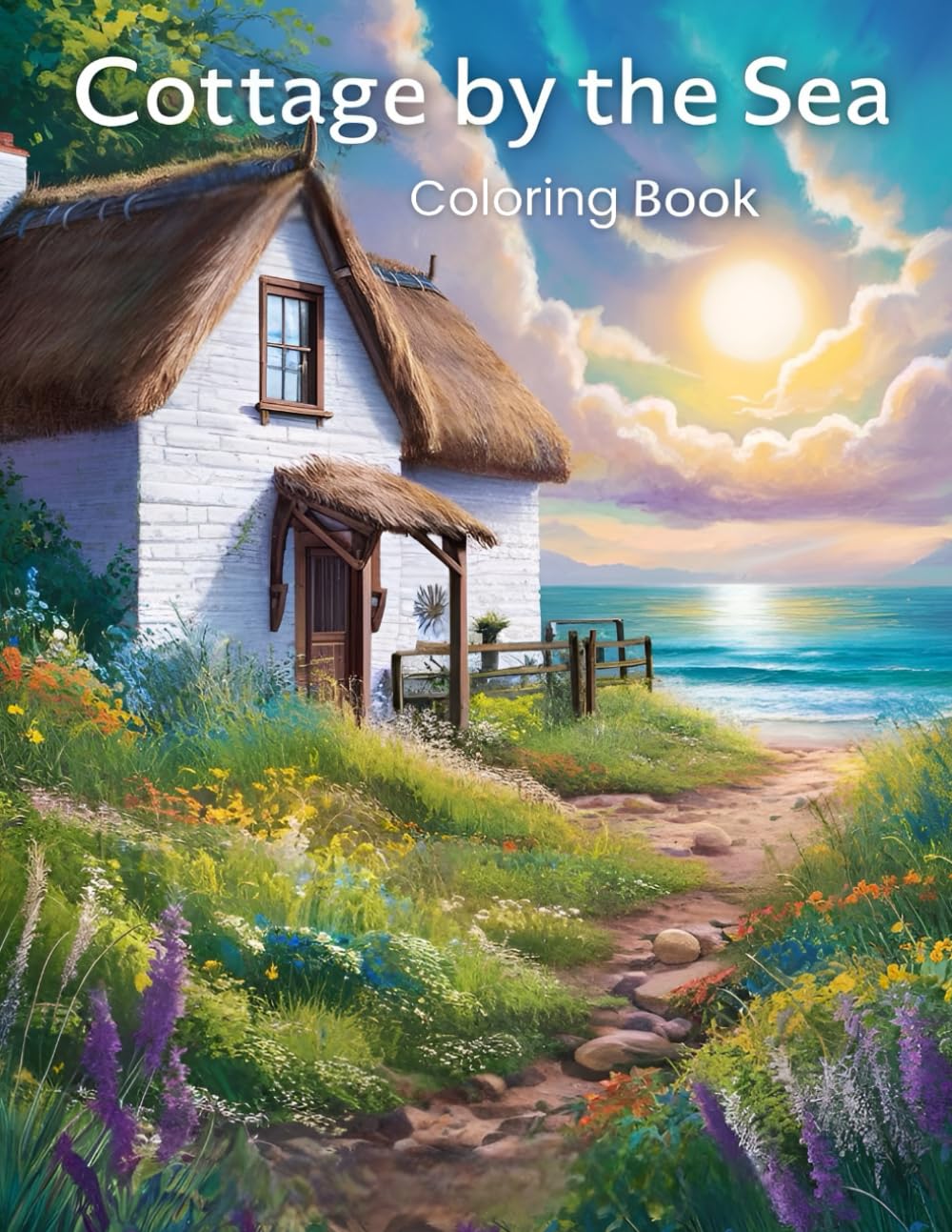 Cottage by the Sea Coloring Book: Seaside Cottages Coastal Gardens Ocean Views Peaceful Beach Scenery Watercolor Relaxation Stress Relief Large A4 8.5