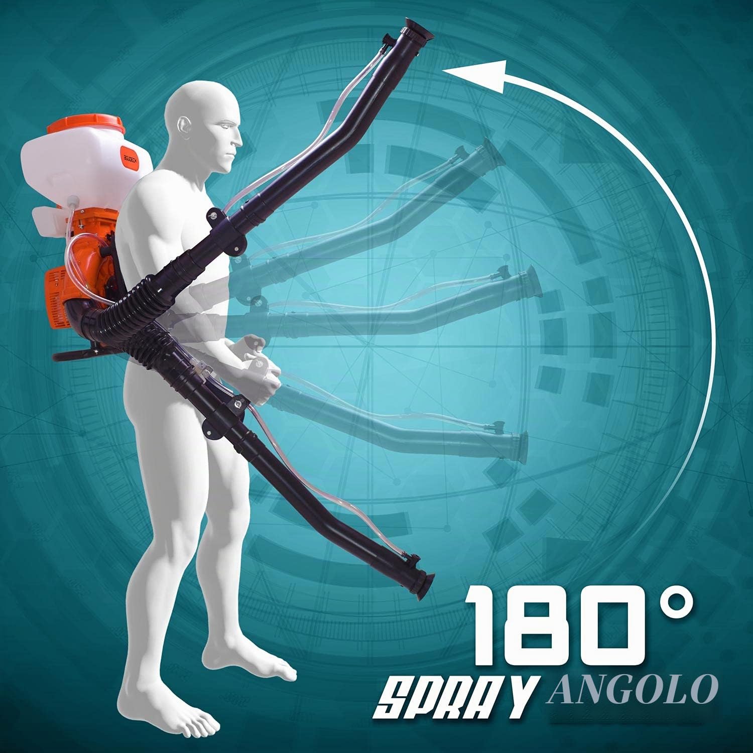 BOUDECH Atomizzatore Soffiatore a Zaino 20LT 2.13KW con funzione booster per irrorazione verticale. Pompa irroratore a scoppio per disinfestazioni e sanificazioni antibatteriche.