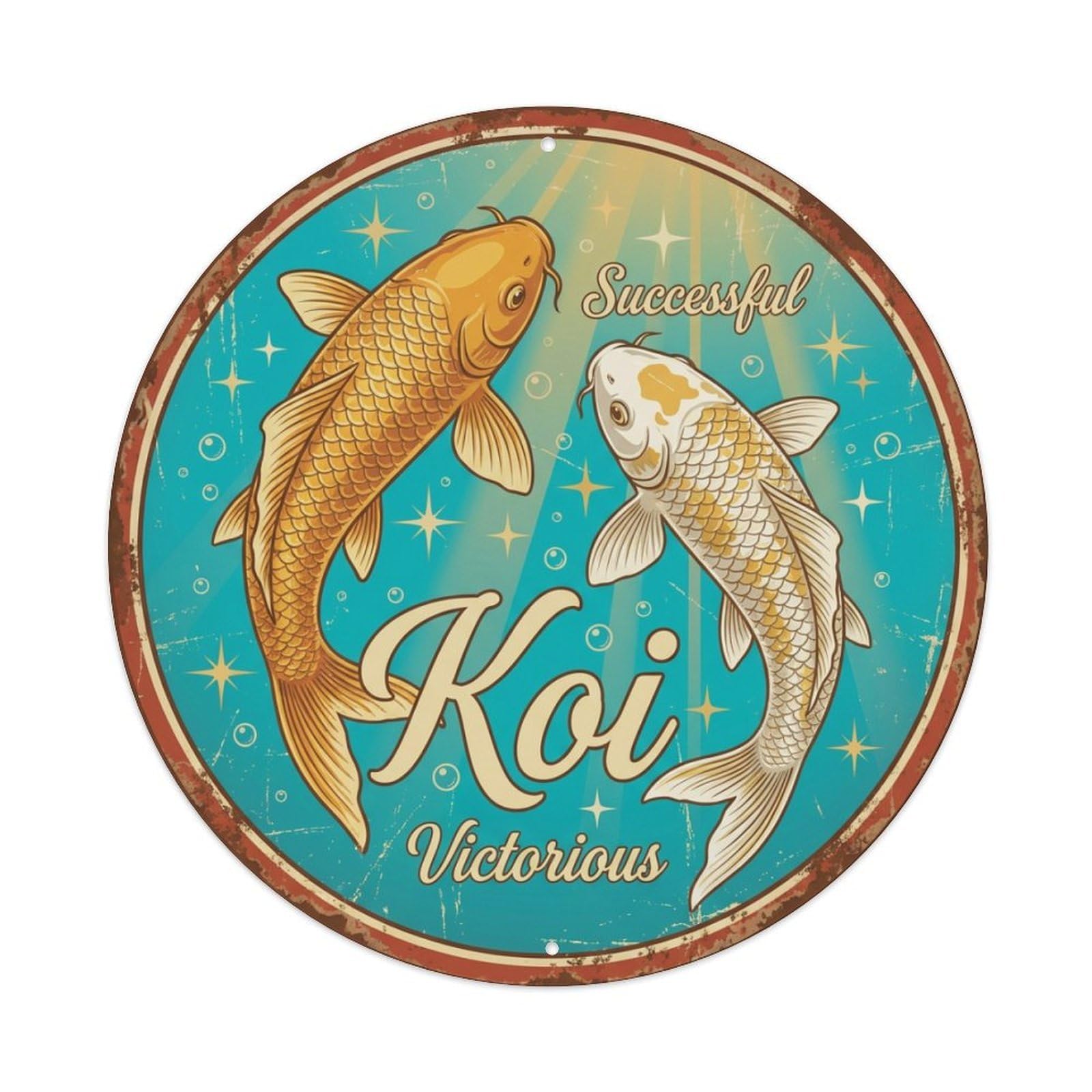 Metal Tin Sign Koi Fish Victorious Winning Japan Retro