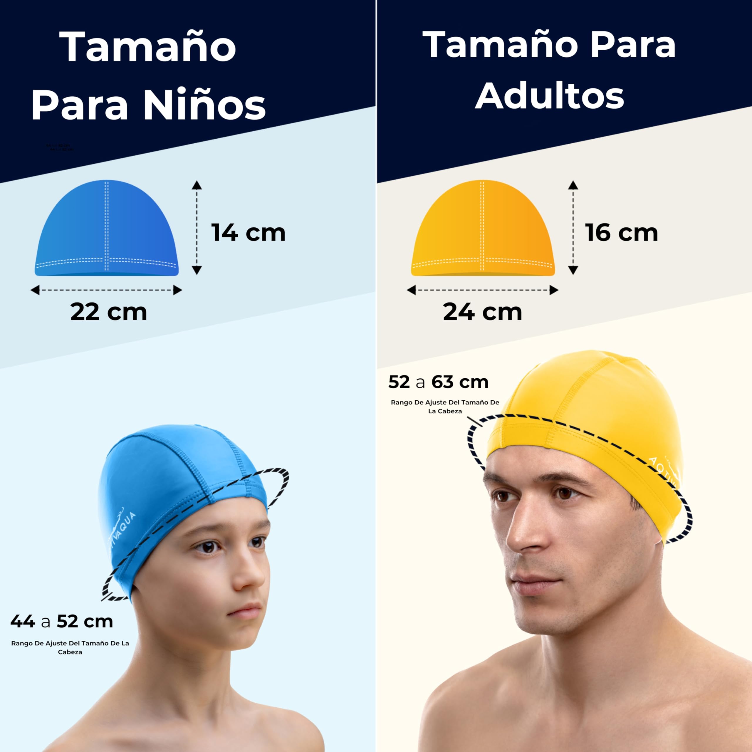 AqtivAqua Gorro Piscina, Gorro de Natación para Adultos y Niños — Suave y Elástico de Spandex con Revestimiento Protector — Ideal para Uso en Piscinas