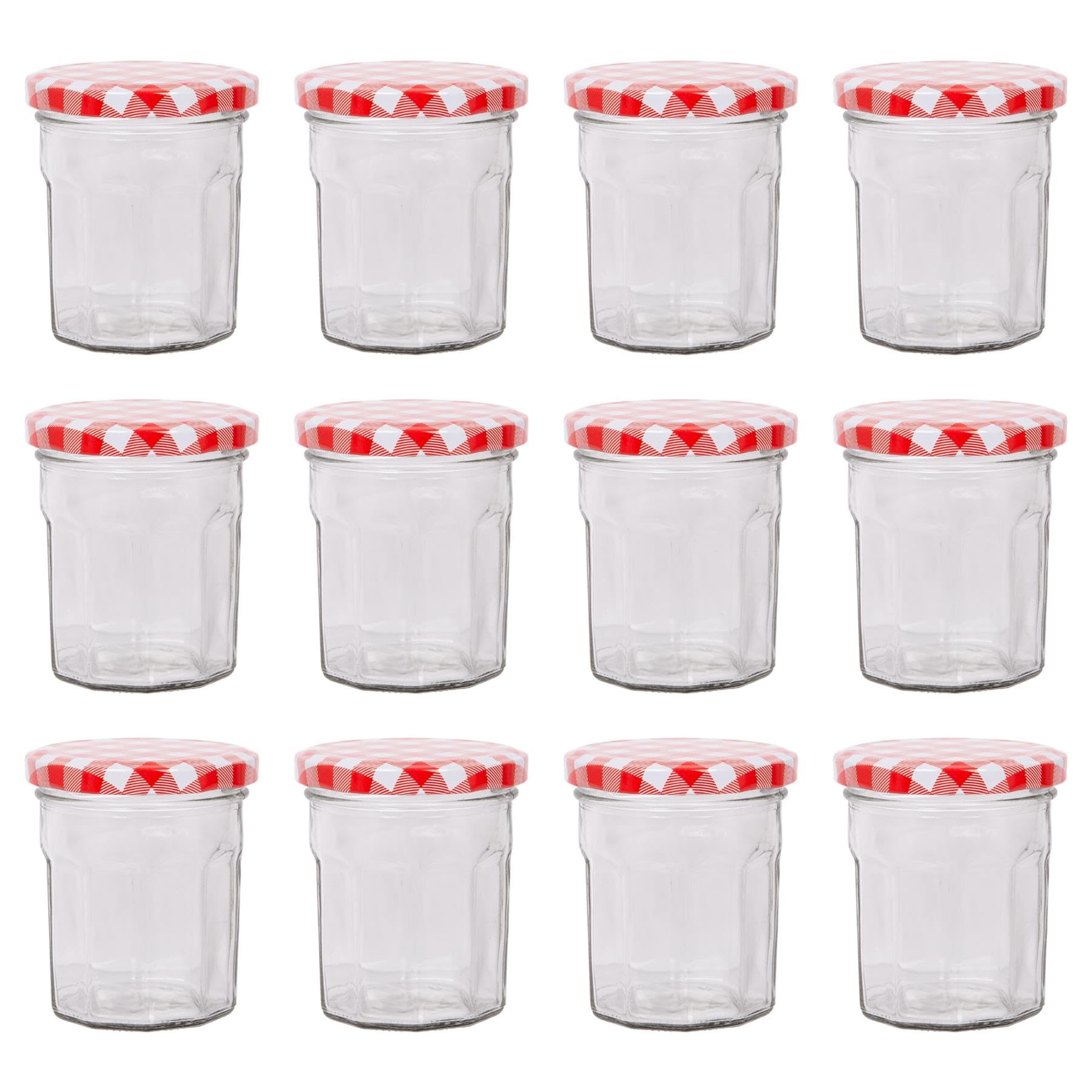 B&Q -  150Ml Glass Jam Jars With Airtight Red Gingham LidsSet Of 12 Empty Screw Top Kitchen Storage Preserving Jar