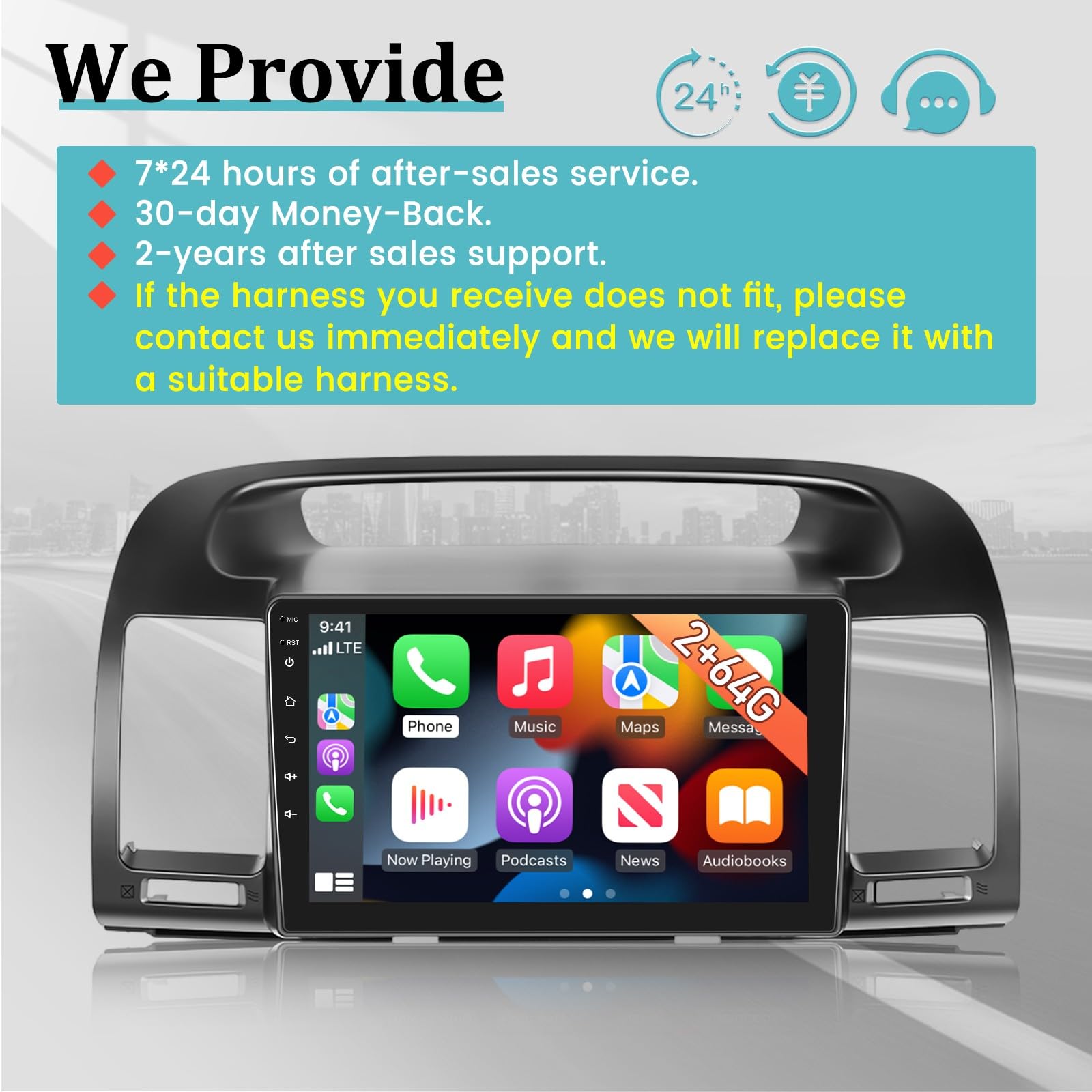 2+64G Android 13 Car Stereo for Toyota Camry 2000-2006 - 9 Inch Touchscreen Radio Built in Wireless Carplay & Andriod Auto - Mirror Link, WiFi, GPS, Bluetooth, FM Radio, Dual USB + Rear View Camera