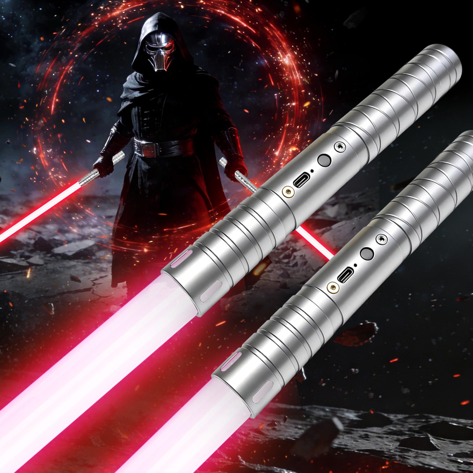 2PC RGB 20 Colori Duell Lightsaber 4 Suoni USB-C Ricaricabile Pulizia in Metallo Rimovibile