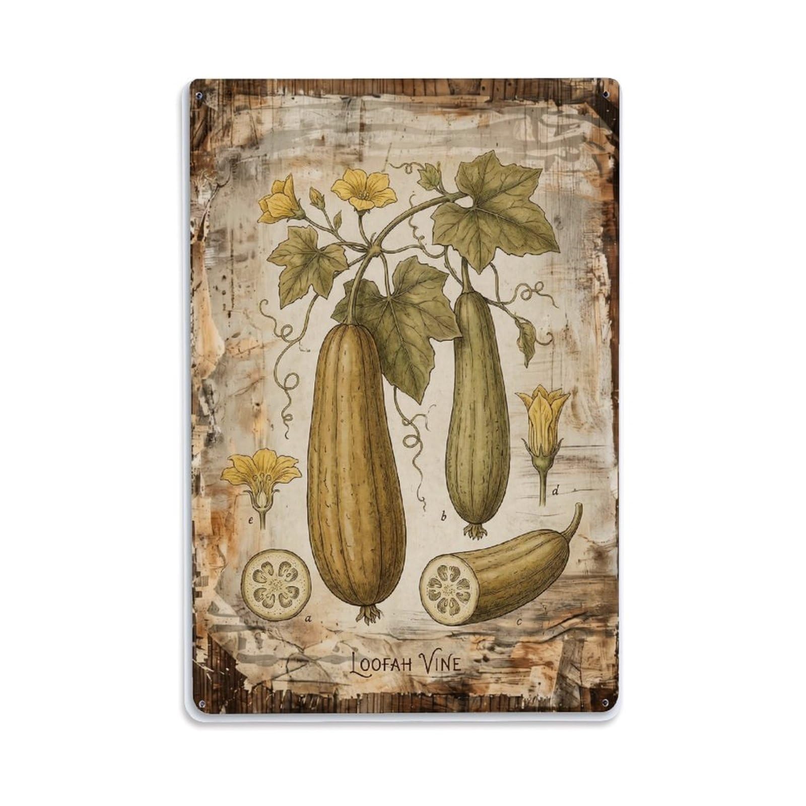 Fqnyr Style Loofah Vine Botanical Metal Tin Sign Plaque Wall Decor For Cafe, Club Bar, Office, Home Garden Metal Poster 8X12inch