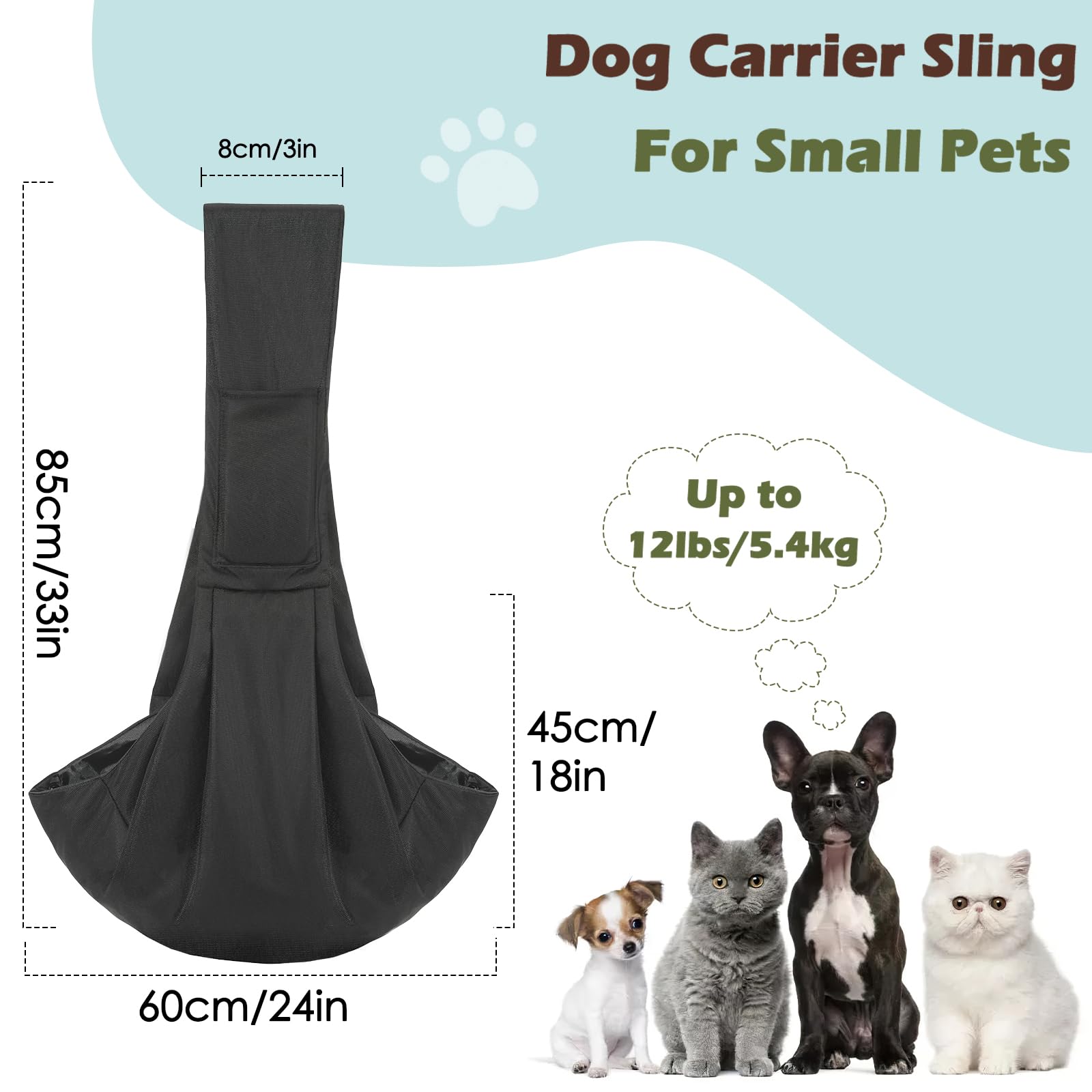 Pawaboo Torba do noszenia psa dla szczeniaków, przenośna torba transportowa dla psów o wadze do 5,4 kg, chusta do noszenia psów i kotów, chusta do noszenia na zewnątrz, dla zwierząt domowych, torba na