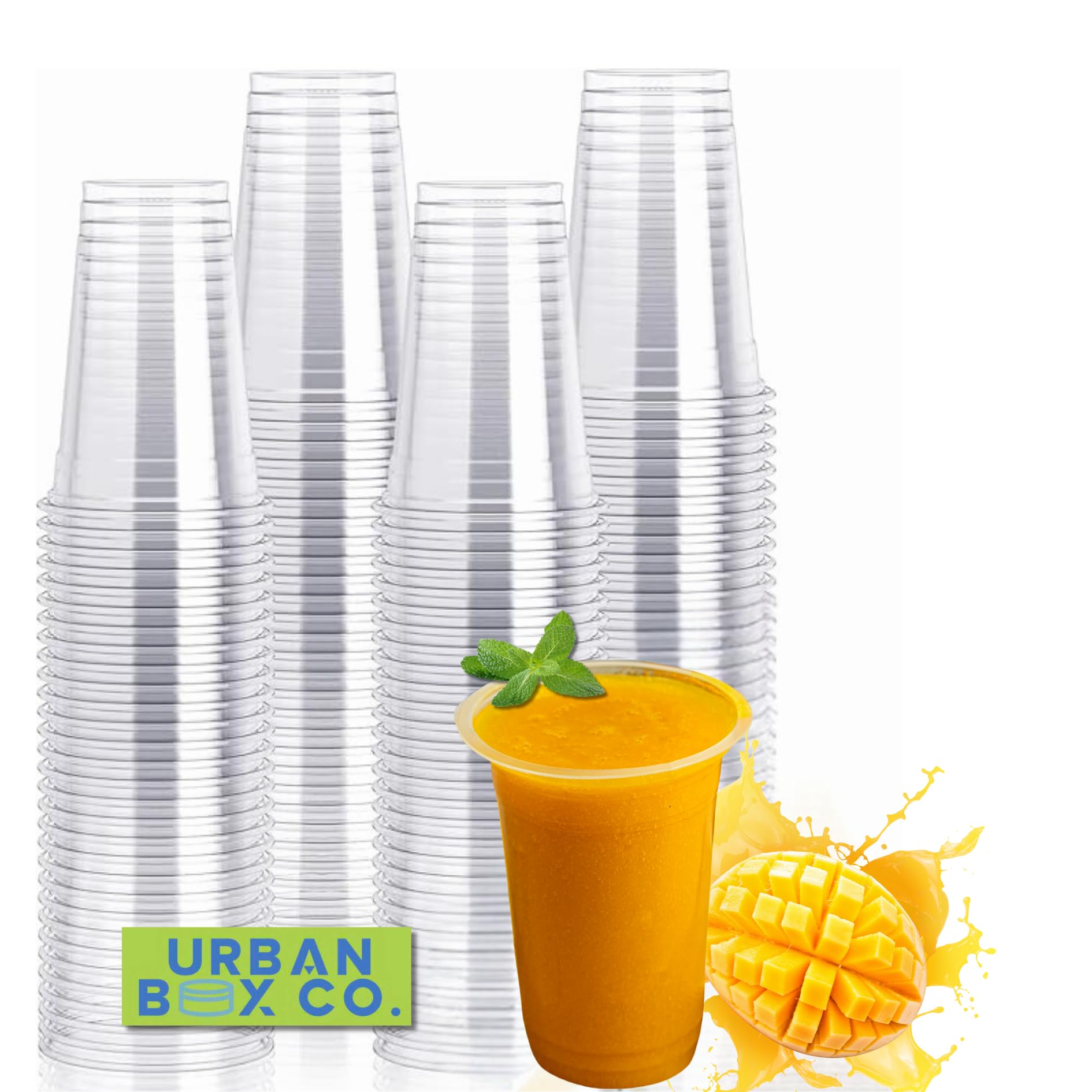 Urban Box Co 32 oz Clear Disposable Plastic Cups 98mm, 50 Pack – Crystal Durable Pet Cups for Cold Beverages, Smoothies, Coffee, Wine, Desserts, Party