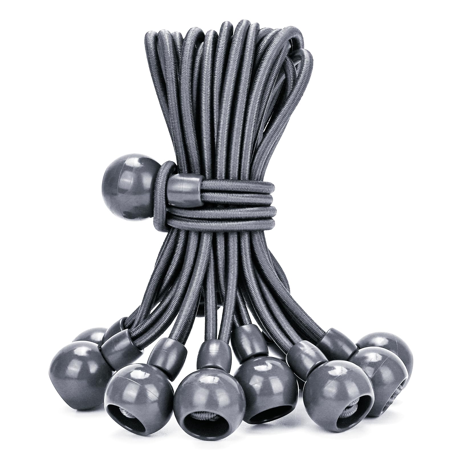 Lihopefe Ball Bungee Cords with Elastic String, Smooth Bungee Ball, for Tents, Canopies, Tarp, Straps, Poles, Wires, and Roller Blinds. (50 Piece，6inch，Grey)