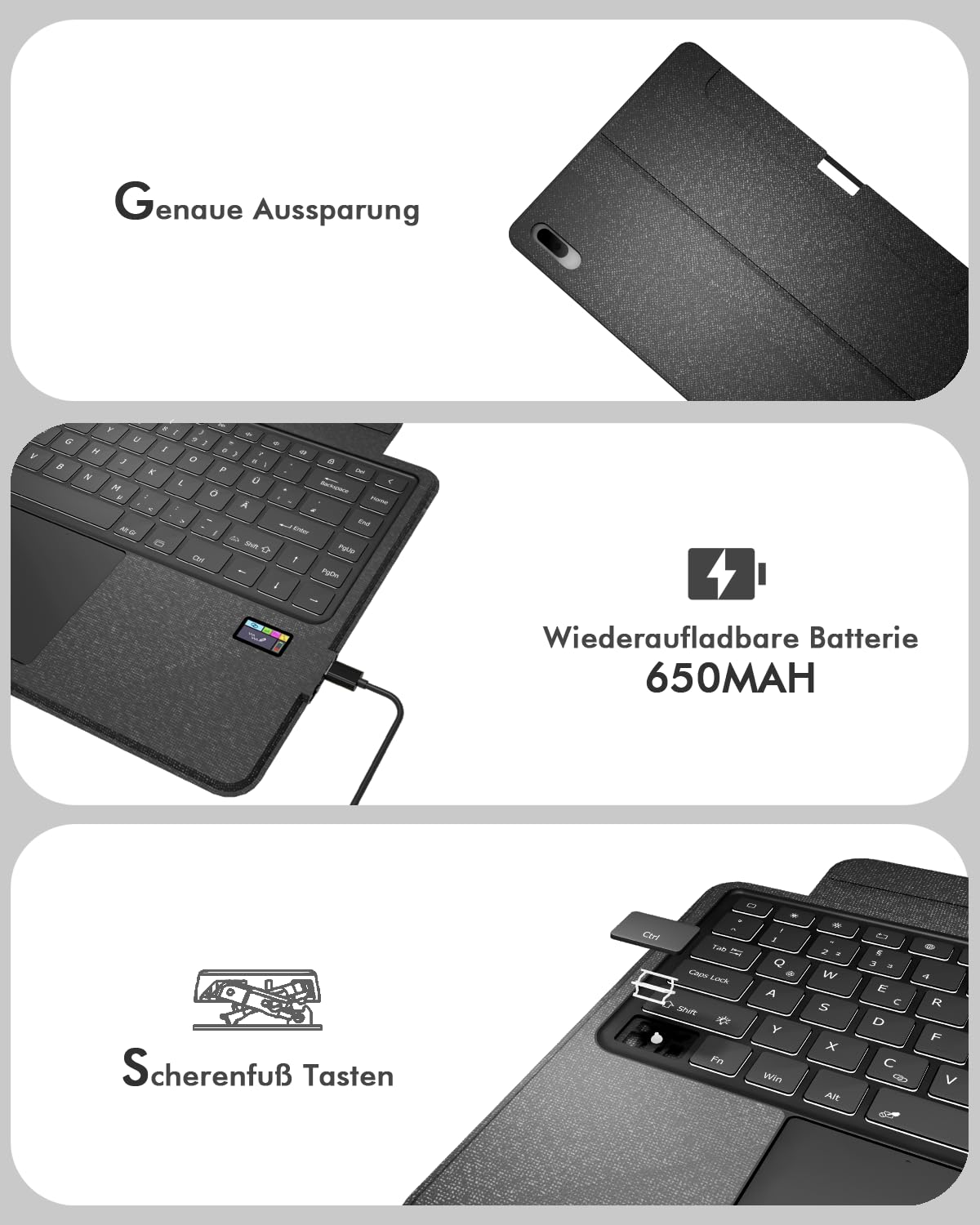 Doohoeek Tastatur Hülle mit LCD-Display für Samsung Galaxy Tab S11 Ultra 14,6 Zoll 2025, Abnehmbare Bluetooth Kabellose Keyboard mit Hintergrundbeleuchtung & Trackpad, QWERTZ