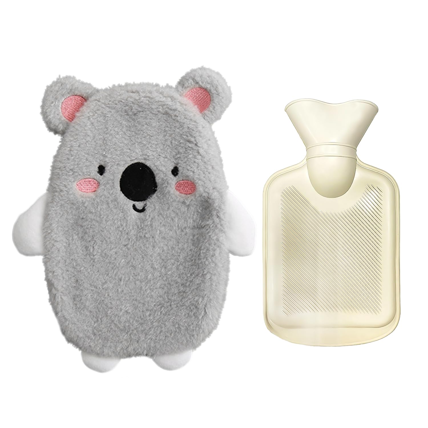 1 botella de agua caliente Koala para invierno, calentador de manos de felpa extraíble, bolsa de agua de PVC con temperatura constante, adecuada para el calor de invierno, bolsa de hielo de verano