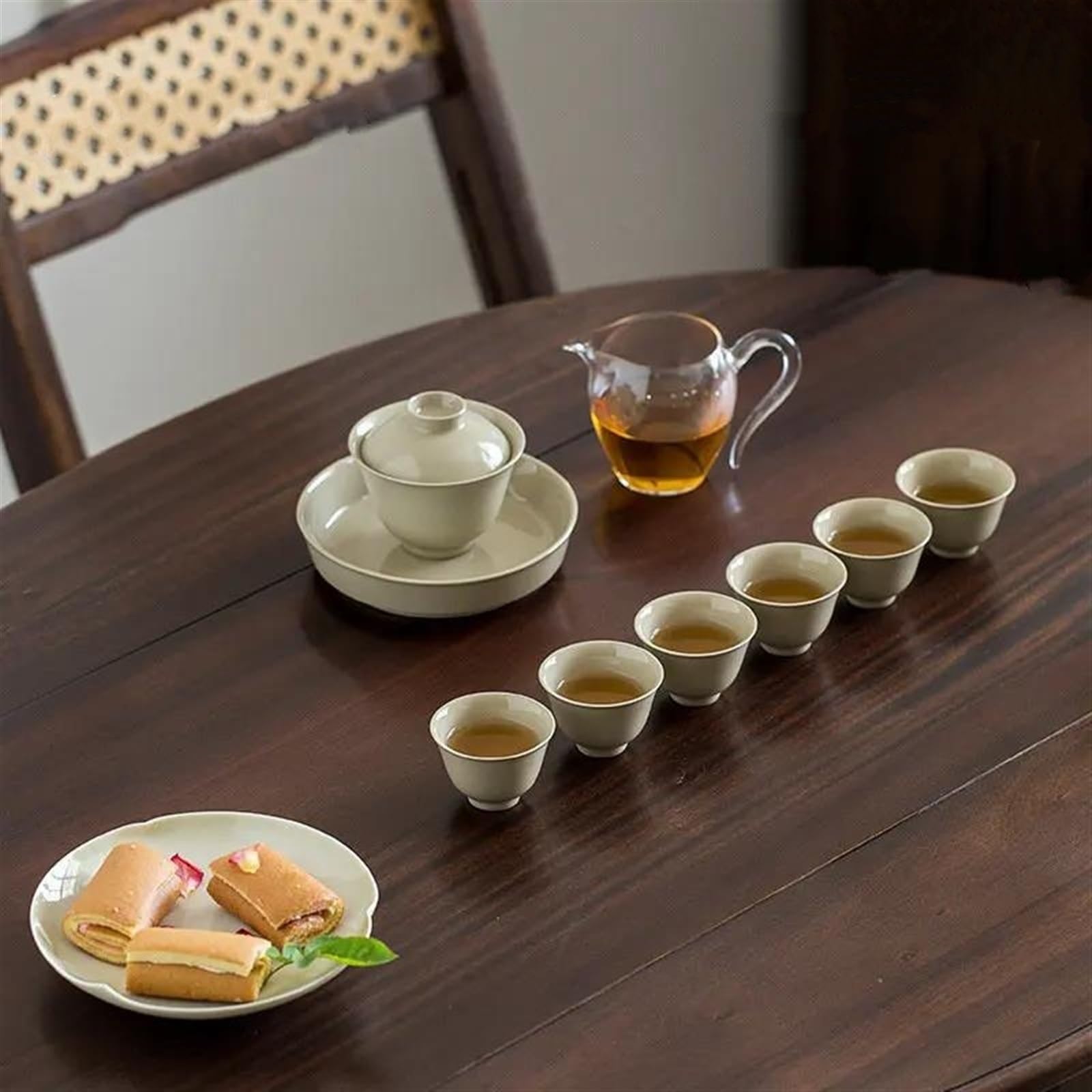 Teesets Pflanzenasche Keramik Teeset Handgefertigte Handgriff-Teeschale Teetasse Teezeremonie Individuelles Kungfu Teeset Geburtstags-Reise-Teeset Teekanne