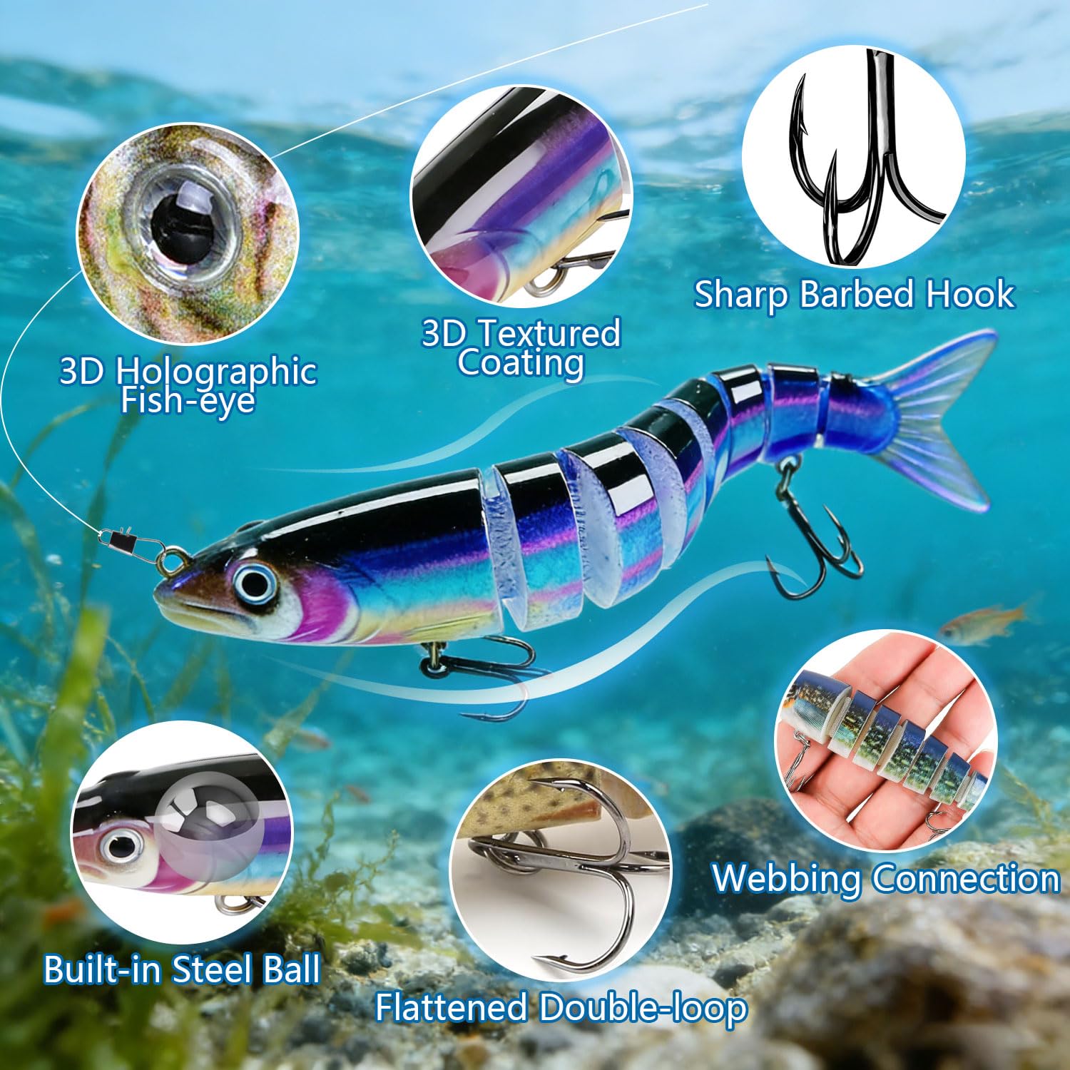 5 Piezas Señuelos Pesca Realistas Fishing Lure Multiarticulados Señuelos Black Bass en Caja Accesorios de Pesca Aptos para Agua Dulce y Salada para Lucios Percas Lubinas y Truchas 13.5 cm 19 g — view 5