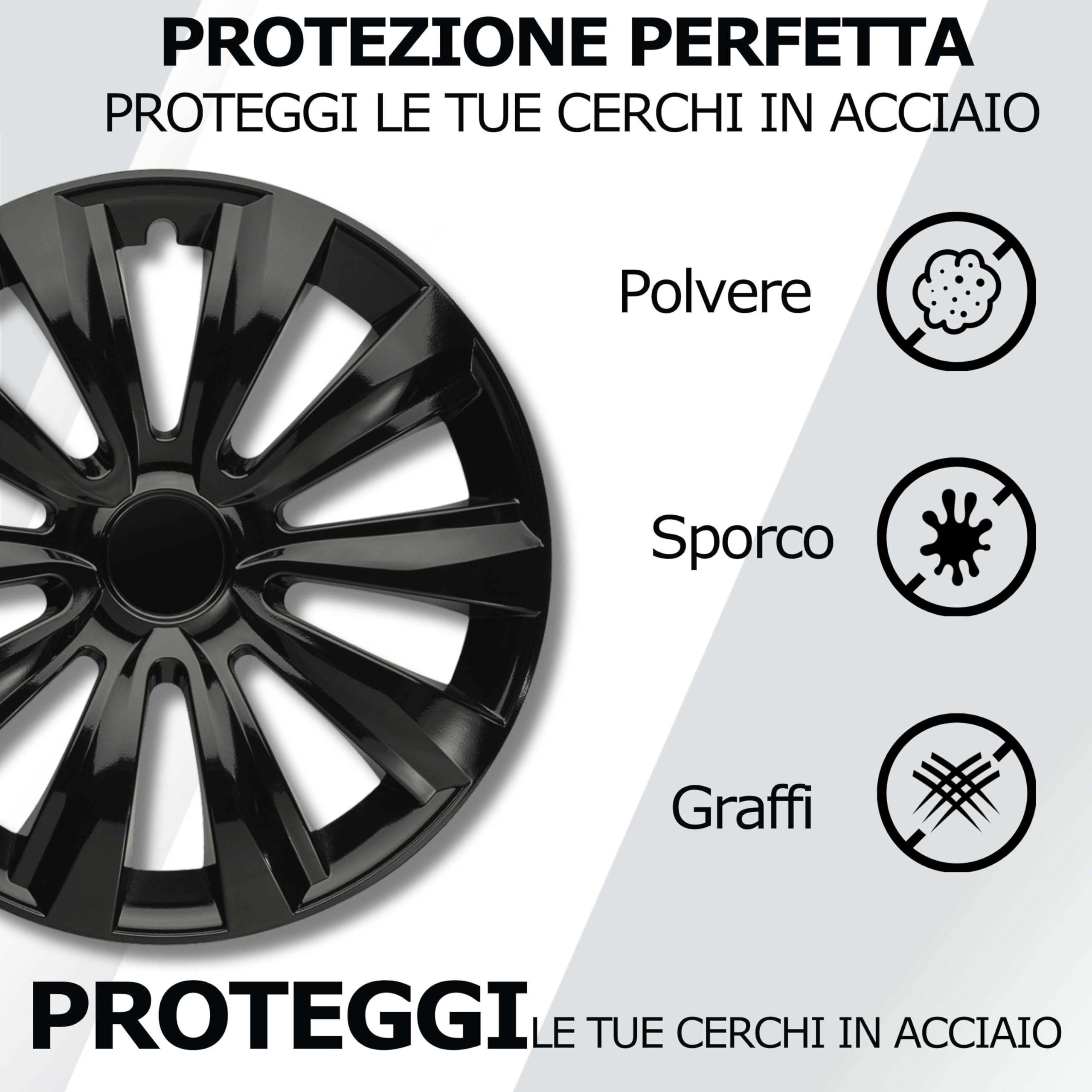 Copricerchi 15 Pollici Neri Set da 4 Deltanos per Cerchi in Acciaio