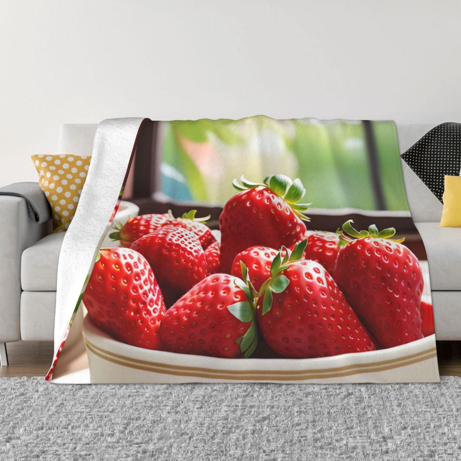 Couverture micro polaire fraise plaid pelucheux anti-froid canapé