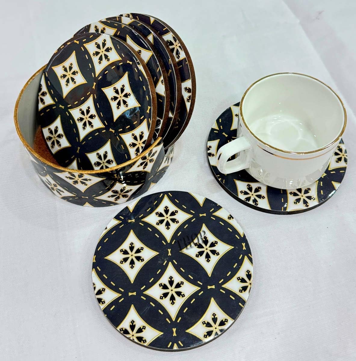 Leaves Round Black Design Tea Coffee Cup Wood Coasters Drink Tea Mat Pad Placemat Tableware for Decorative