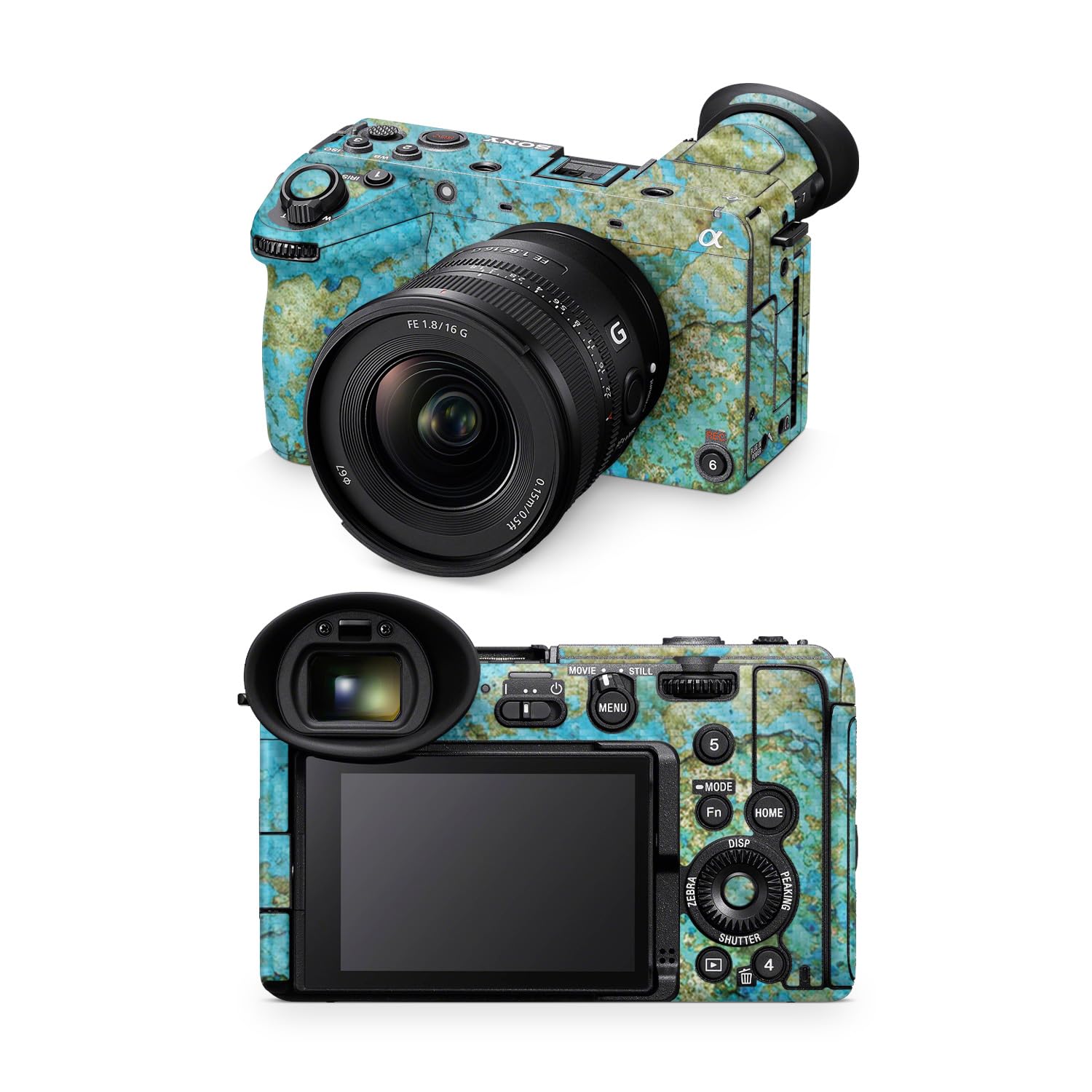 Carbon Fiber Camera Skin Compatible with Sony FX2 Digital Camera (2025) - Teal Marble - Premium 3M Vinyl Protective Wrap Decal Cover - Easy to Apply | Crafted in the USA by MightySkins