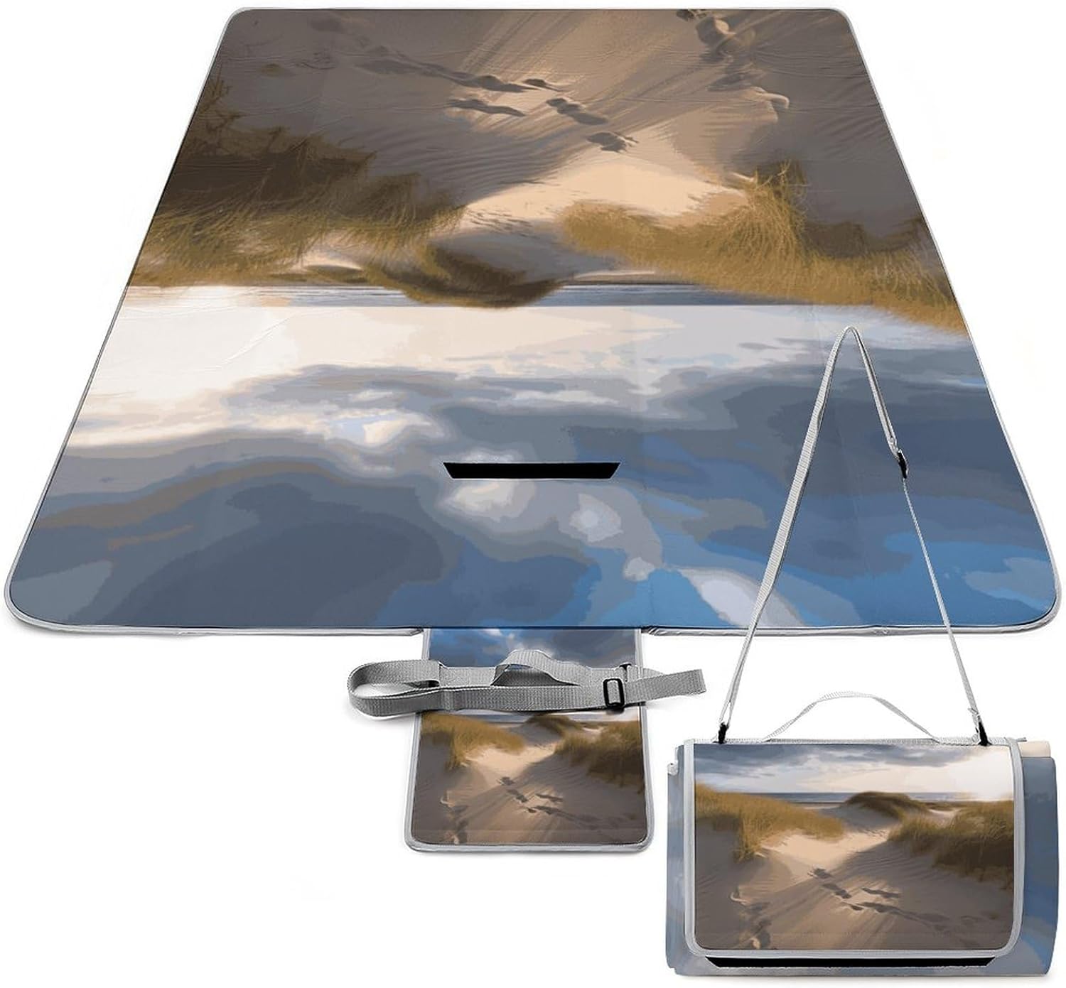 Beach Dunes Waterproof Picnic Blanket 58.3''x58.3'',Portable and Foldable Picnic Mat with Handle,Outdoor Blankets for Lawn Park Beach Travel