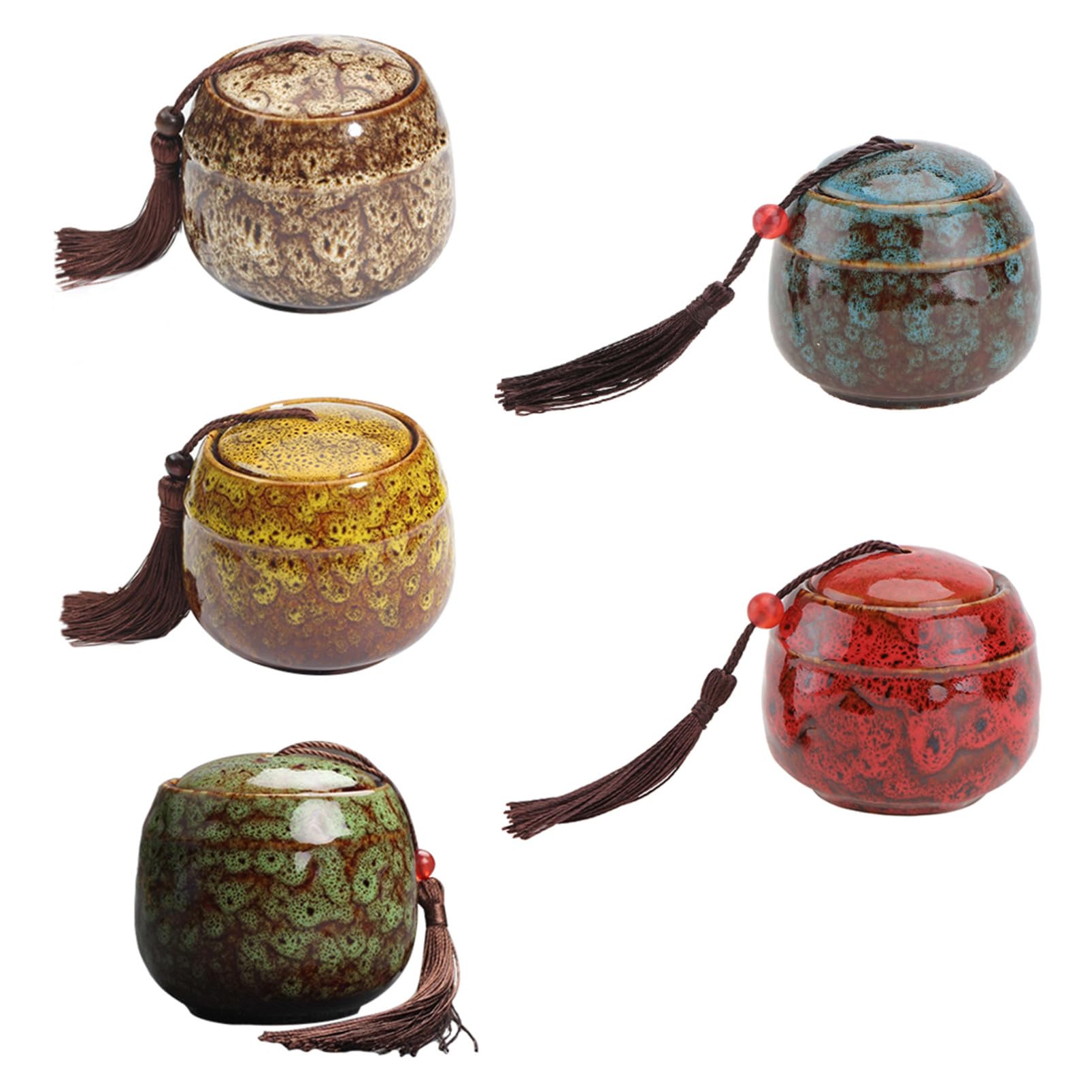 Mipcase Recipientes de Cerámica para Té, 5 Piezas Multiusos Tapa Sellada, Diseño Exquisito y Funcional para Almacenamiento en Cocina y Adorno de Escritorio