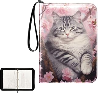 Cherry Blossoms Cat Waterproof Trading Card Binder,400-Pocket Trading Album Display Holder,Display Case with Card Sleeves Set for Soccer Card,Gaming Cards,and Other TCG 2011615