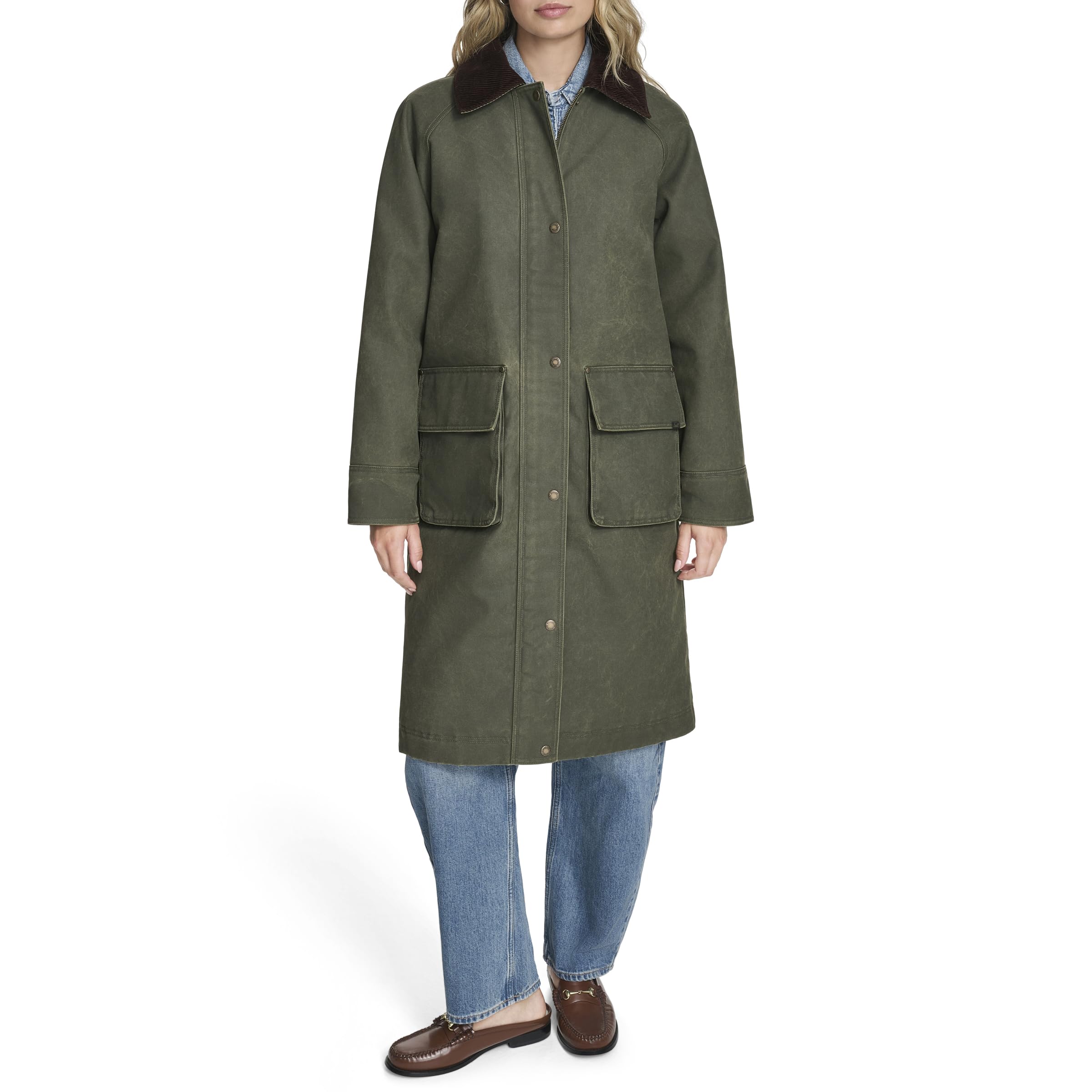 

                                                    Levi's Women's Wax Look Long Barn Coat with Plaid 