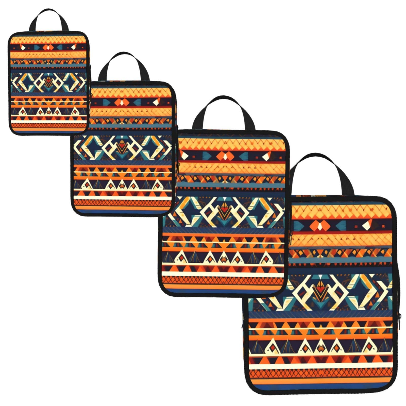 African National Patterns Print 4 Set Compression Packing Cubes for Suitcases,Expandable Storage Bags Organizers