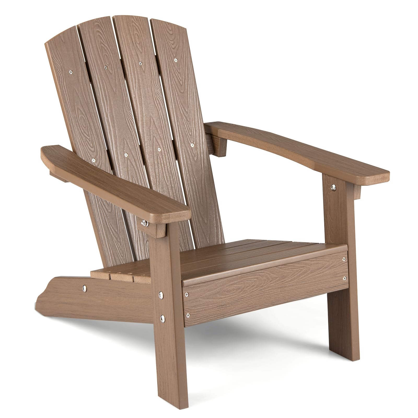 COSTWAY Sedia Adirondack per Bambini, Poltrona da Giardino in Plastica Resistente alle Intemperie con Schienale a Doghe Inclinato, Sedia Adirondack per Patio e Balcone, Portata 75 kg (Marrone)