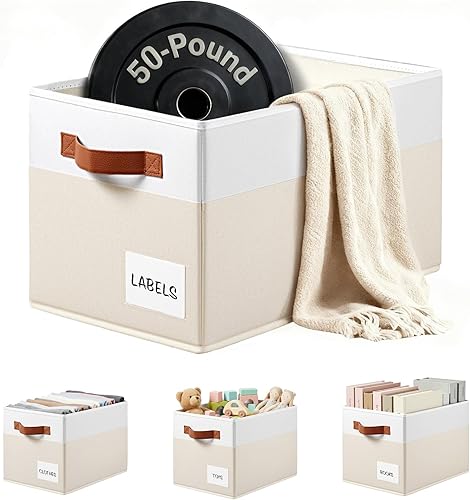 Cestas organizadoras de armario extra resistentes, paquete de 4 unidades, organizador grande de estante de armario con etiquetas de asas, cestas