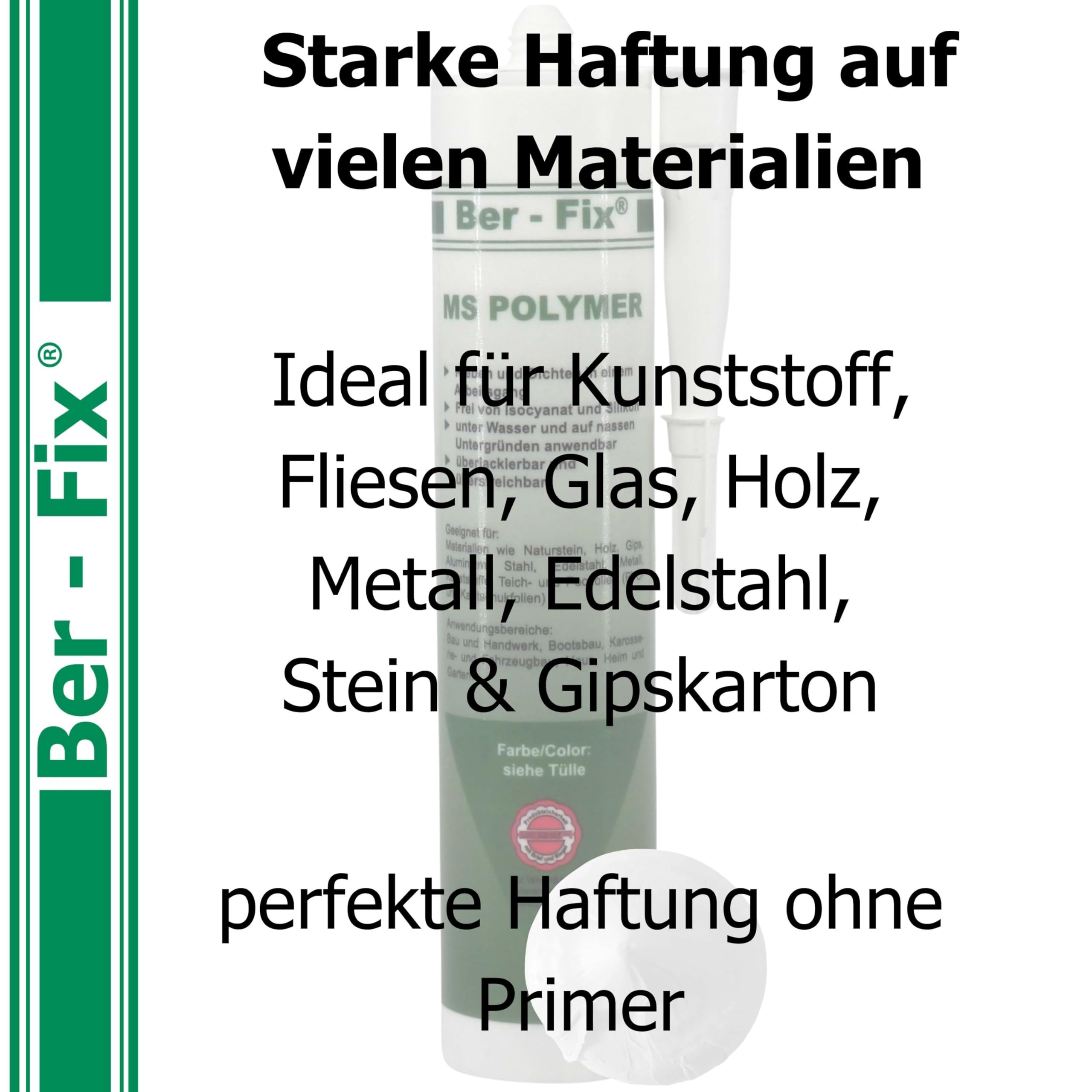 Ber-Fix MS Polymer Weiß Sanitär Fuge 12er Pack | MS Polymerkleber Weiß Sanitär Fuge 12er Pack: elastischer Kleb- und Dichtstoff
