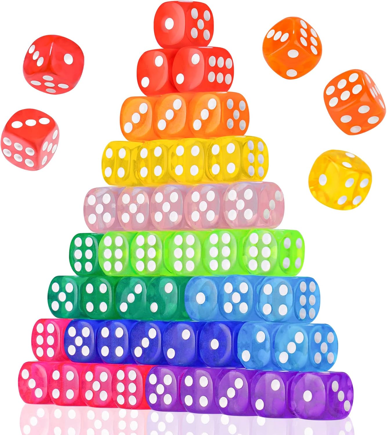 50PCS 14MM Game Dice Set, Solid 6-Sided Translucent Vintage Colors Rounded Corners for Board Game, Party, Holidays, Family Game (10 Mix Colors)