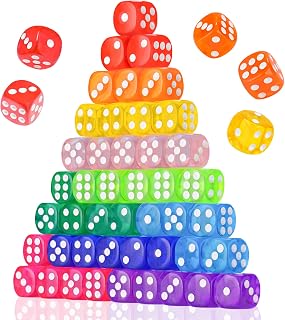 50PCS 14MM Game Dice Set, Solid 6-Sided Translucent Vintage Colors Rounded Corners for Board Game, Party, Holidays, Family Game, Math Teaching Tool Classroom Accessories RPG Dice (10 Mix Colors)
