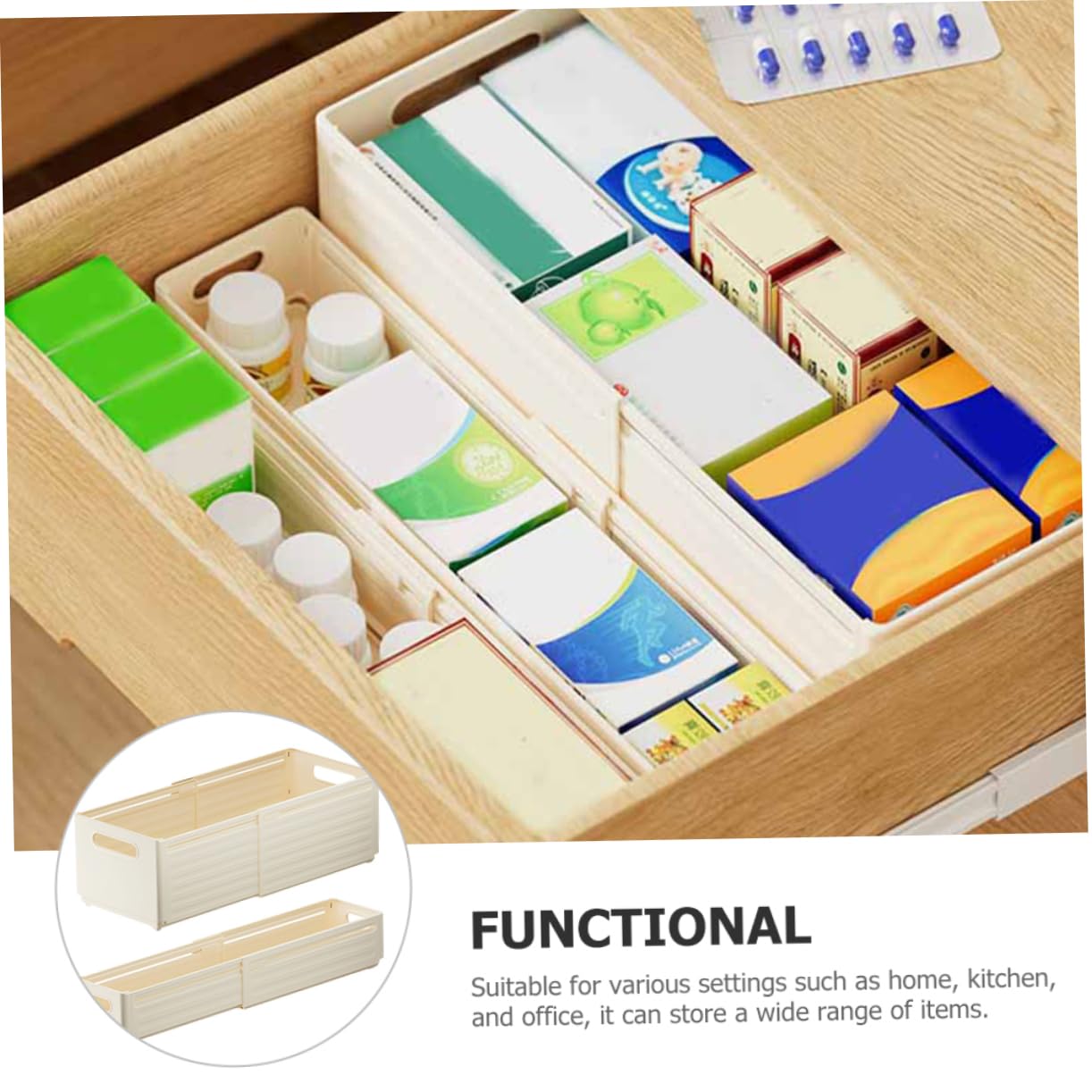 PLAFOPE 2 Cajas Organizadoras de Ropa Interior y Calcetines, Diseño Ajustable en Pp, 2 Piezas, para Cocina y Oficina