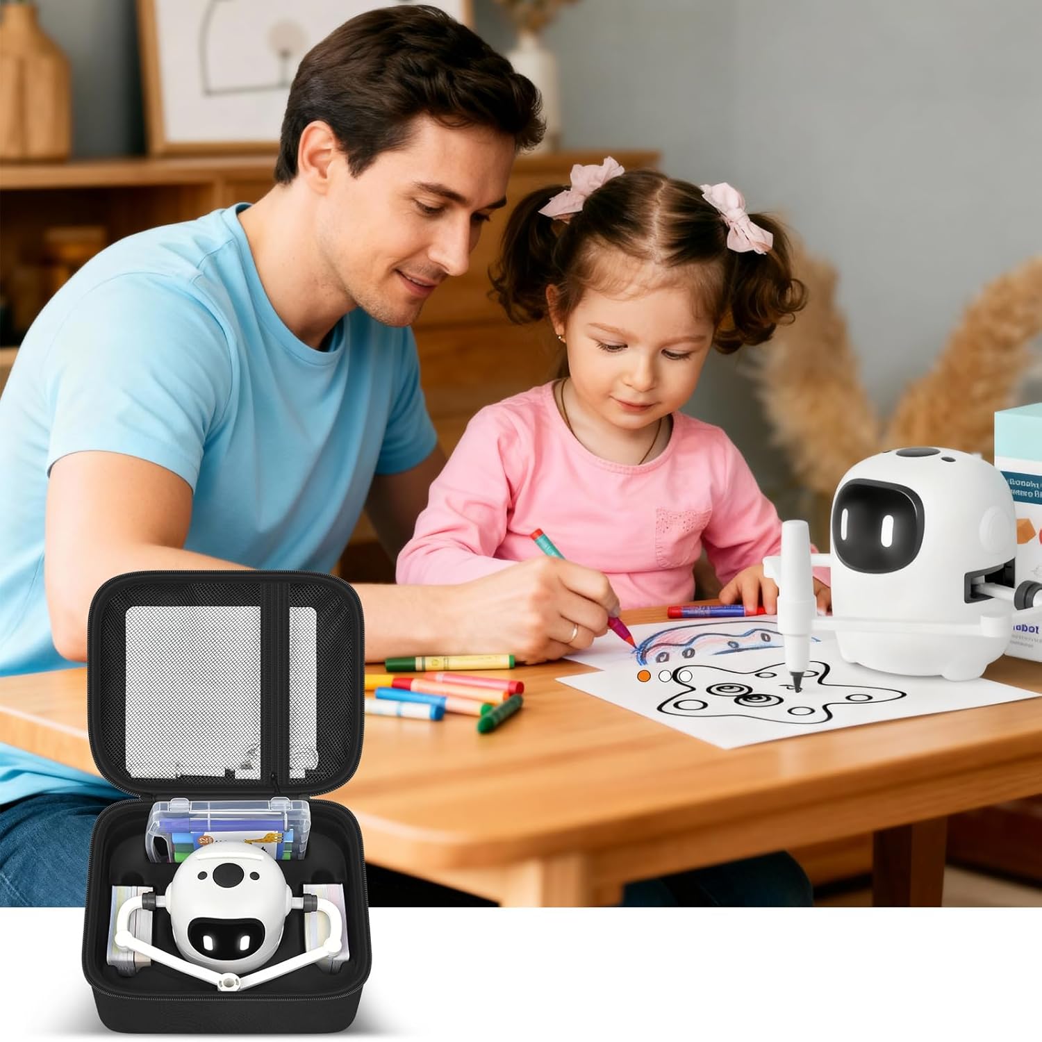 PAIYULE Drawing Robot Carrying Case for RIVGOT for ERYMCS for NAUQUOHZ for Dysh, Universal Voice Interactive Educational Drawing Machine Box with Mesh Bag & Groove for Drawing Cards & More (Case Only)