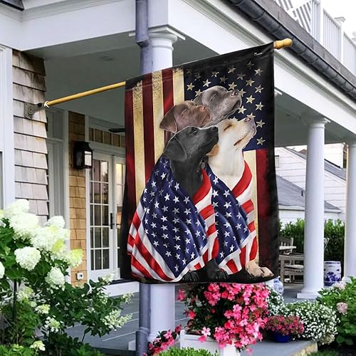 Flagwix Banderas de perro patriota americano, bandera de cuatro perros labradores retriever de doble cara, decoración para el hogar, exterior,