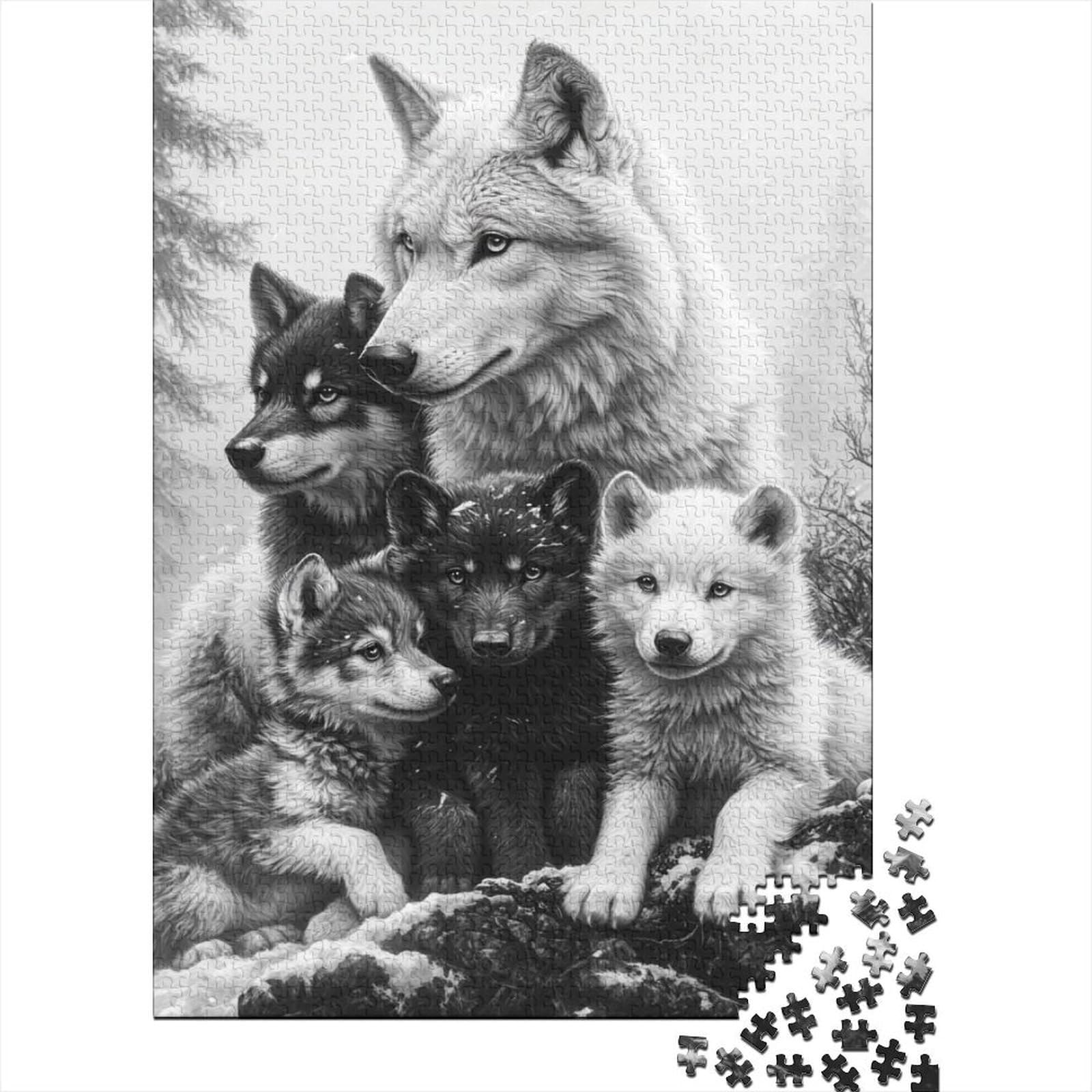 Wolves 1000 Piece Jigsaw Puzzle Paper For Adults Forest Scenery Stress Relief Activity Nature Style Home Decoration Relax Family Bonding 52x38cm/1000pcs