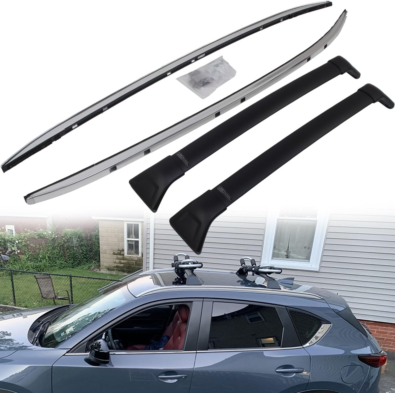 AZHZ 2PCS Silver Roof Rack Side Rails Roof Rack Side Rails