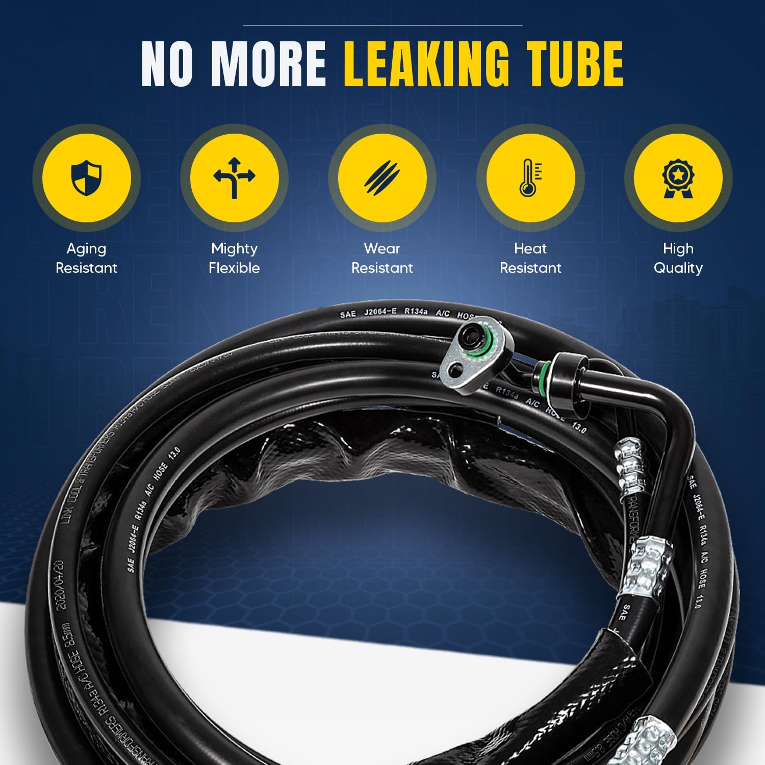 FE37190 Upgraded Rear AC Line Set, Air Conditioning Hoses Replacement Lines with Nylon Cable Ties Fit for 2011-2016 Ford Explorer, 2013-2019 Flex and MKT Rear High-Pressure Auxiliary AC Hose Kit