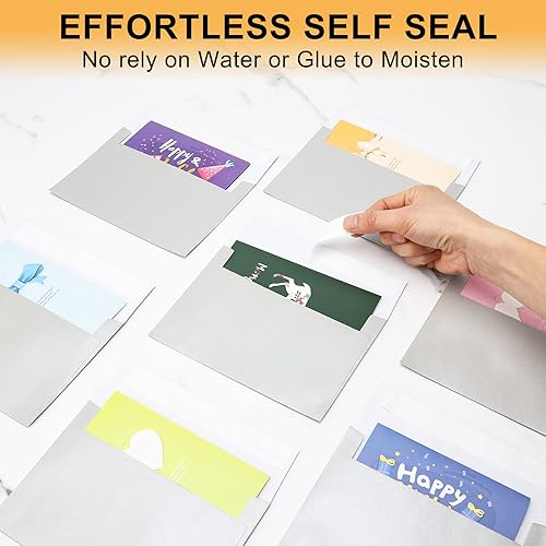 Miniatura 3 de Paquete de 100 sobres plateados A7 con sobres de tarjetas de 5 x 7 pulgadas, sobres autoadhesivos a granel, sobres de invitación para bodas,