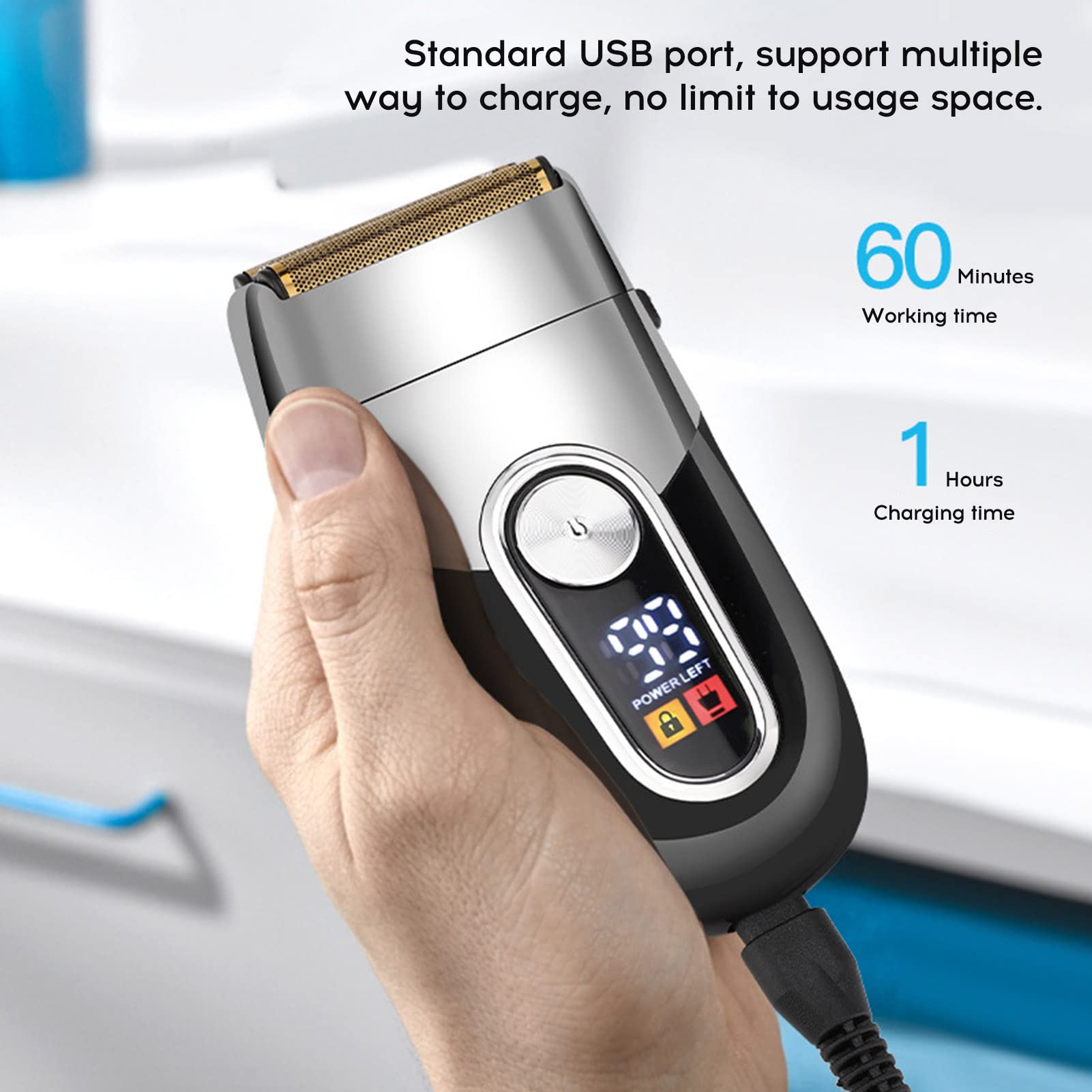 Brrnoo Tagliacapelli Elettrico Uomo, Rasoio Lavabile Ricaricabile | Base di Ricarica USB, Autonomia di 60 Minuti, Batteria 800 MAh, Testina Regolabile per Viso e Collo